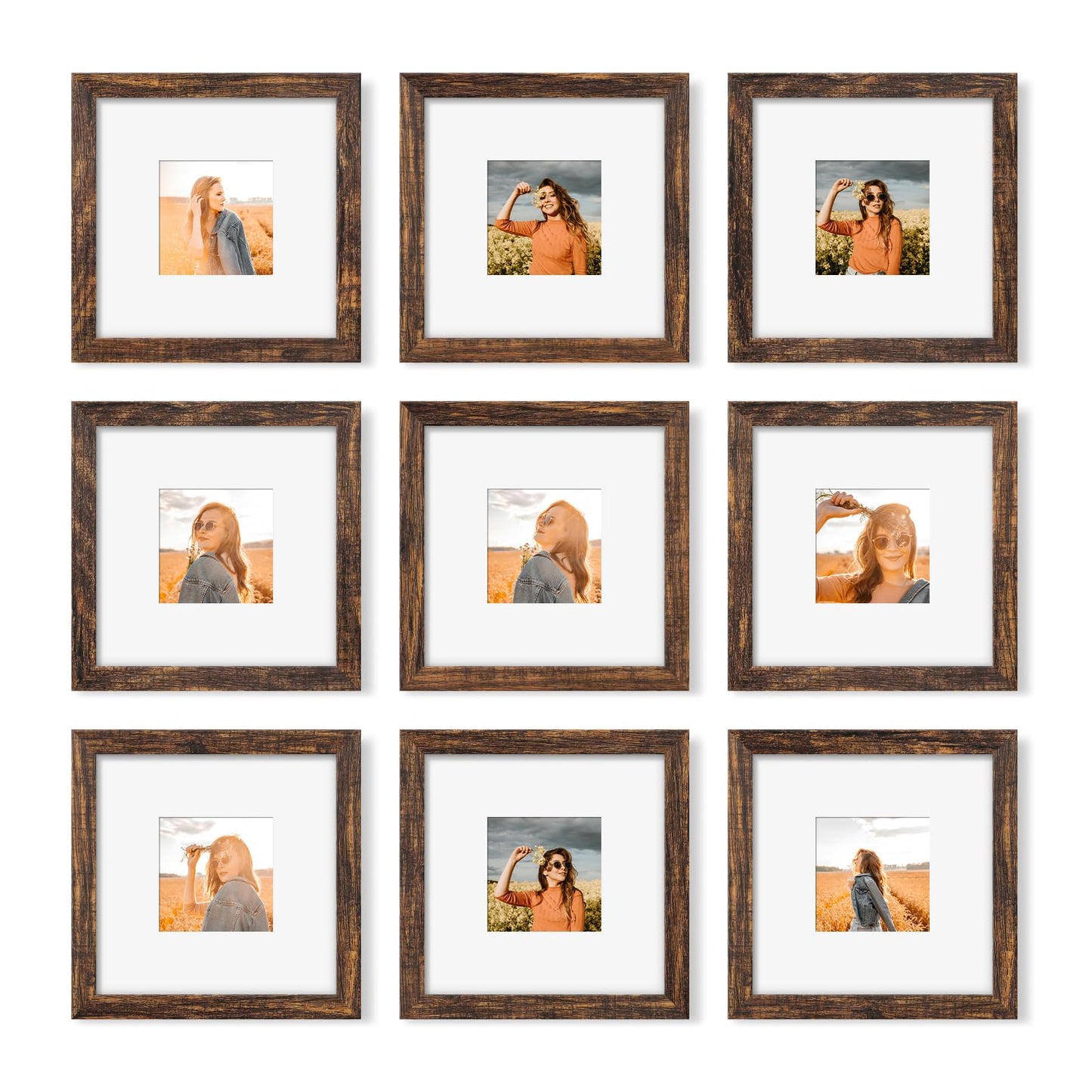 YESKAY 8x10 Picture Frame Set of 9, Display Pictures 5x7 with Mat or 8 x 10 Without Mat, Multi Photo Frames for Wall Mounting or Table Top Display, Blue BST326H