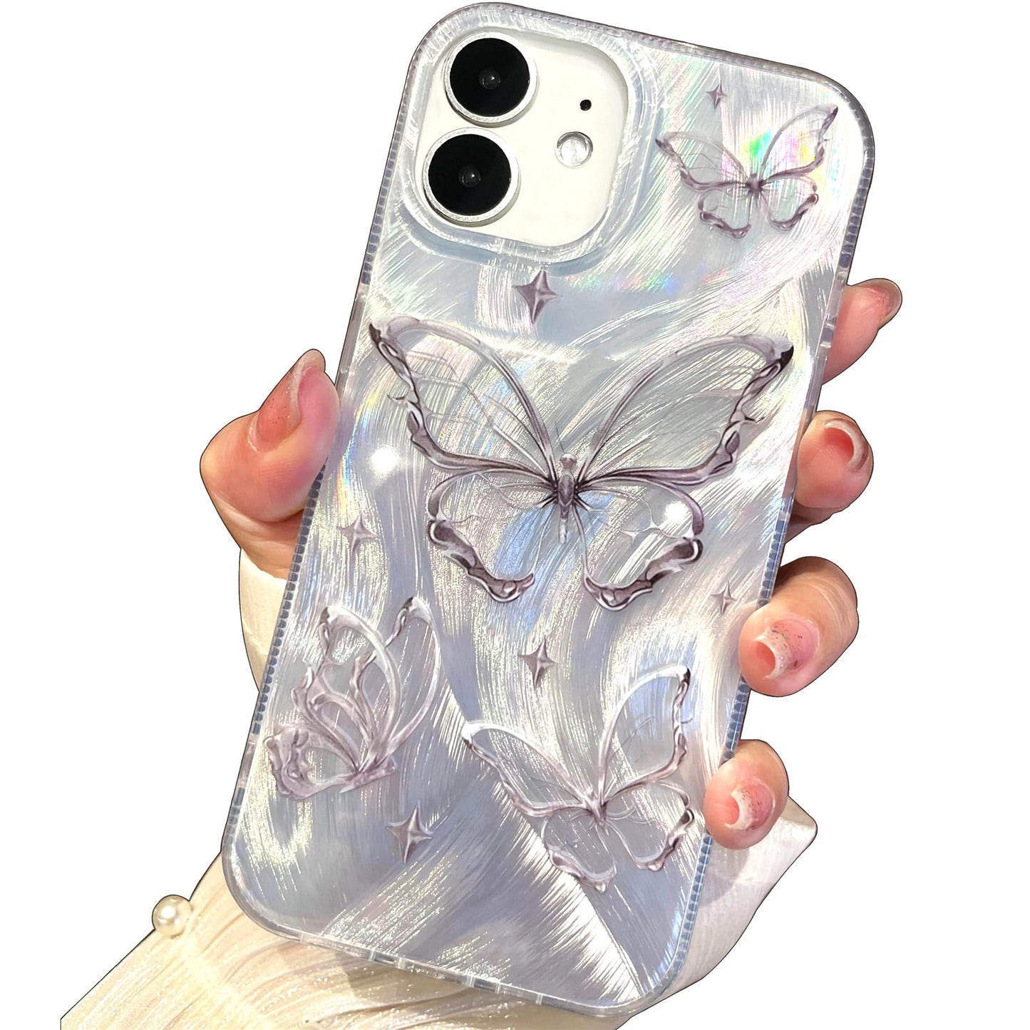 I-MGAE-IN-AR Compact Case for iPhone 16 Holographic Cloud Design,Cute Trendy Soft Slim TPU Shockproof Protective Phone Cases Cover for Women Girls Aesthetic Glitter WN420