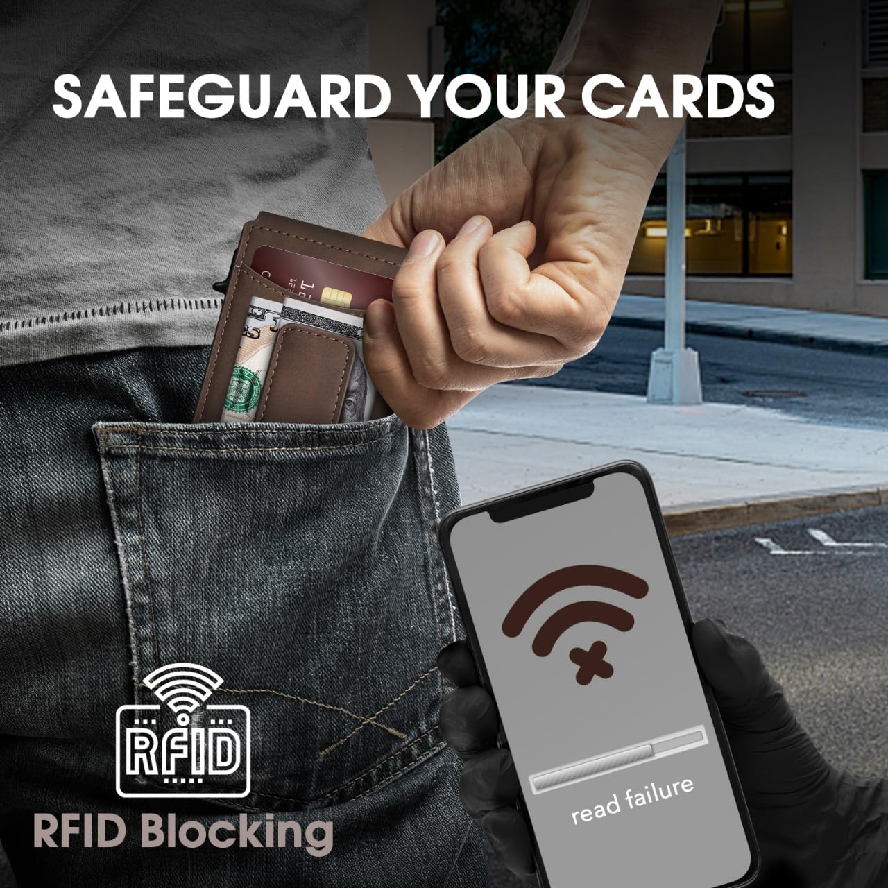 Wallet for Men RFID Blocking Card Holder, Genuine Leather Slim Pop up Card Case, Minimaslit, Front Pocket, 9-13 Card Capacity, ID Window, Money Clip(Carbon) BST220