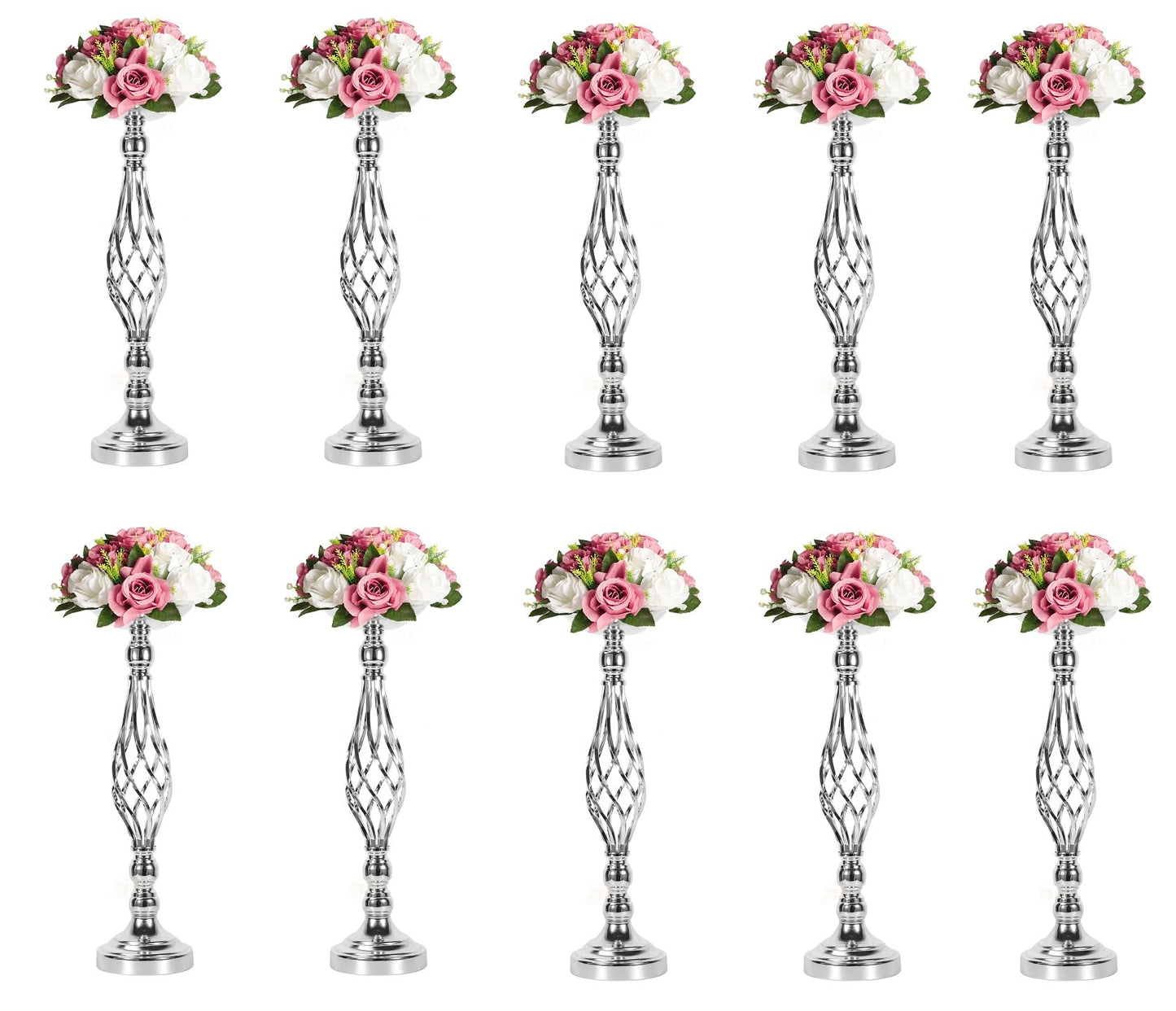 2pcs Metal Silver Candle Holders Road Lead Table Centerpiece Stand Pillar Candlestick for Wedding Candelabra Flowers Vases WN420
