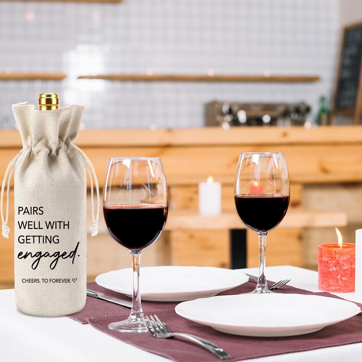 2Pcs Engagement Gifts for Couples Newly Engaged, Pairs Well with Getting Engaged Wine Bag for Bride to Be Future Mrs, She Said Yes Gifts for Her Him, Bridal Shower Engagement Party Decorations BST202