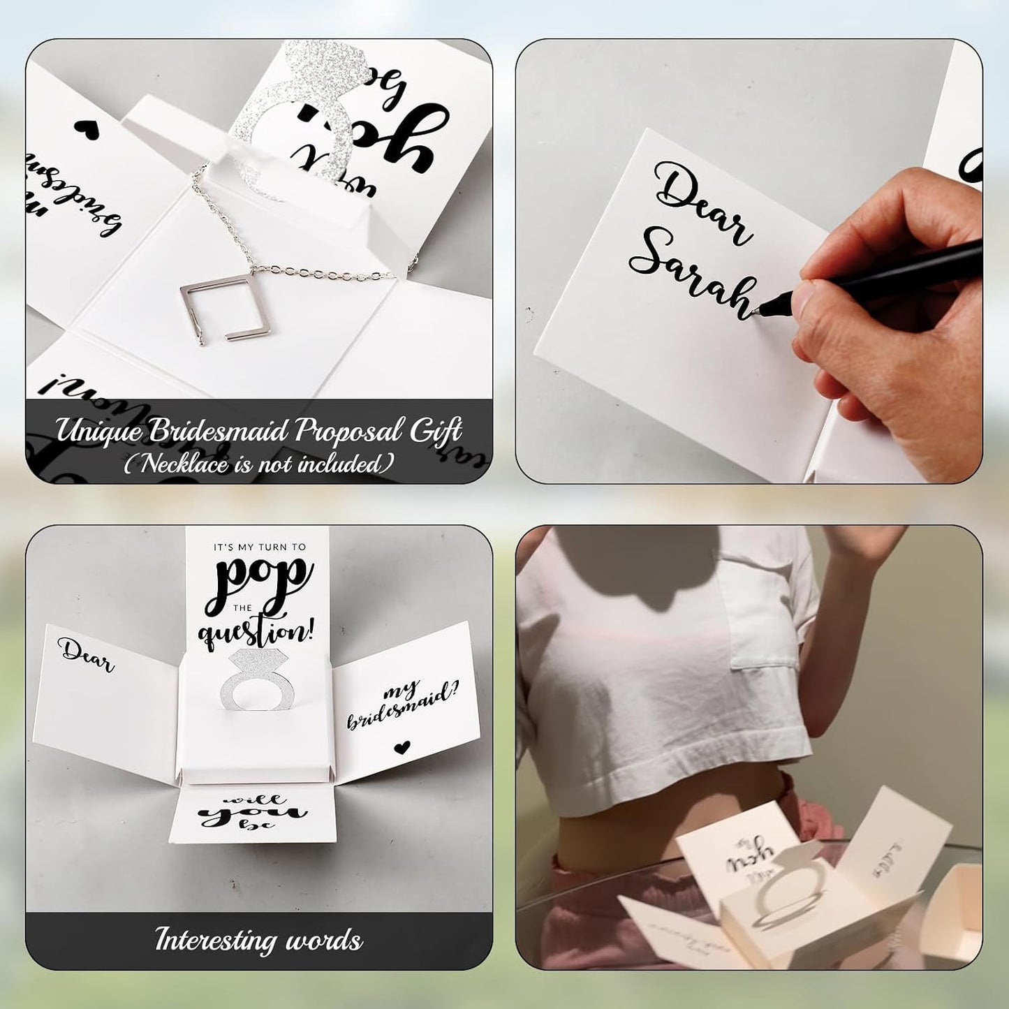 Resurhang 6 Pack Bridesmaid Proposal Wedding Gift Box with Ring Necklace Holder Foldable Gift Box with Twine Will You Be My Maid of Honor Bridesmaid Proposal Bridal Shower Wedding Supplies BST202