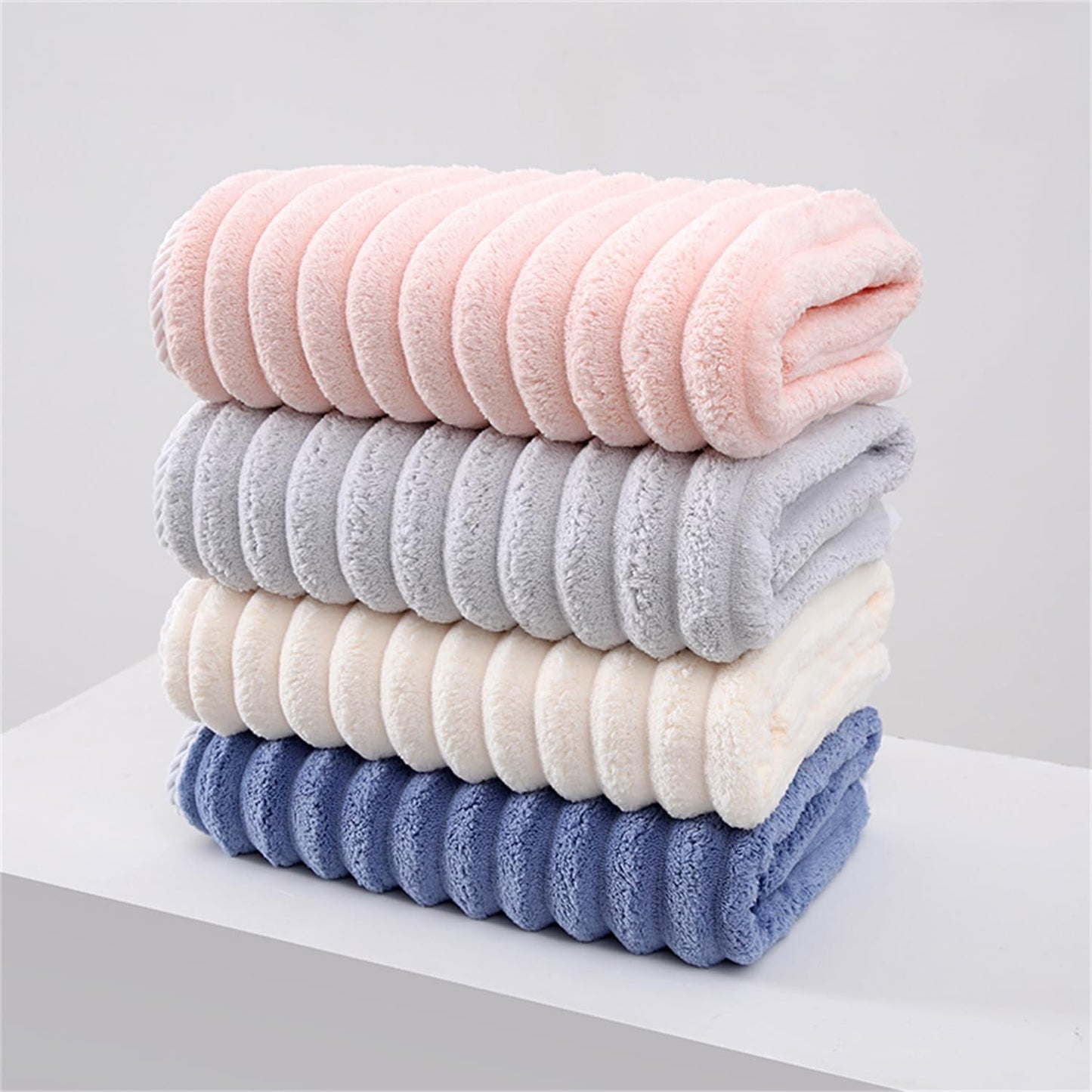 Soft Bath Towels Set, Microfiber Ribbed Oversized Bath Towels Extra Large for Bathroom, Home, Hotel, Spa, Beach, Pool, Gym (8-Piece Towel Set, Beige) BST202