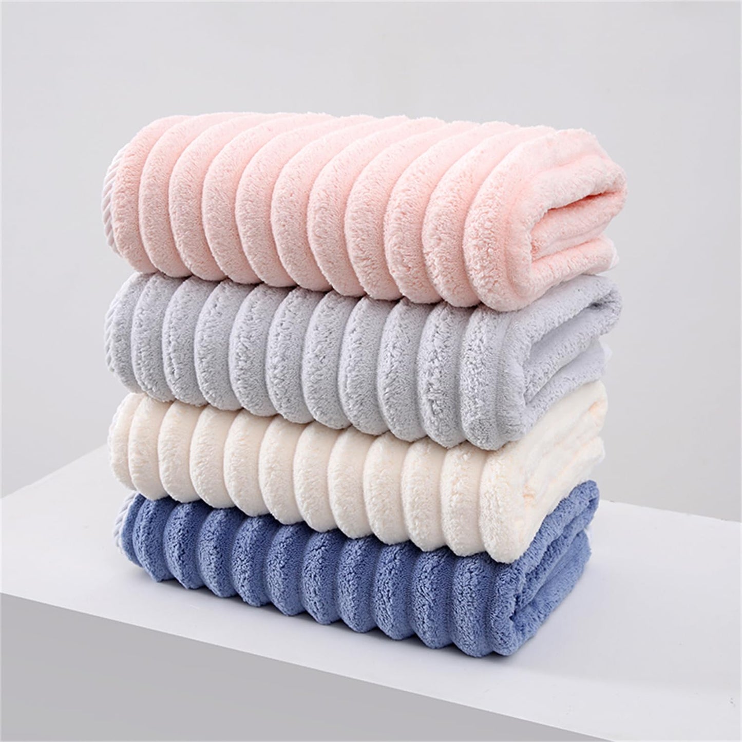 Soft Bath Towels Set, Microfiber Ribbed Oversized Bath Towels Extra Large for Bathroom, Home, Hotel, Spa, Beach, Pool, Gym (8-Piece Towel Set, Beige) BST202