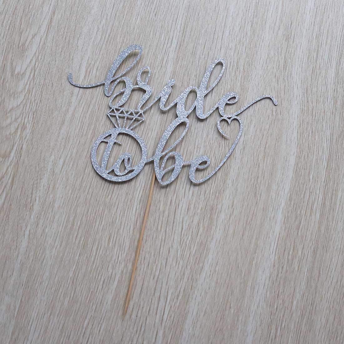 Bride to Be Cake Topper for Bridal Shower / Wedding Shower / Engagement / Bachelorette / Hen Party Decorations, Double Sided Silver Glitter BST220