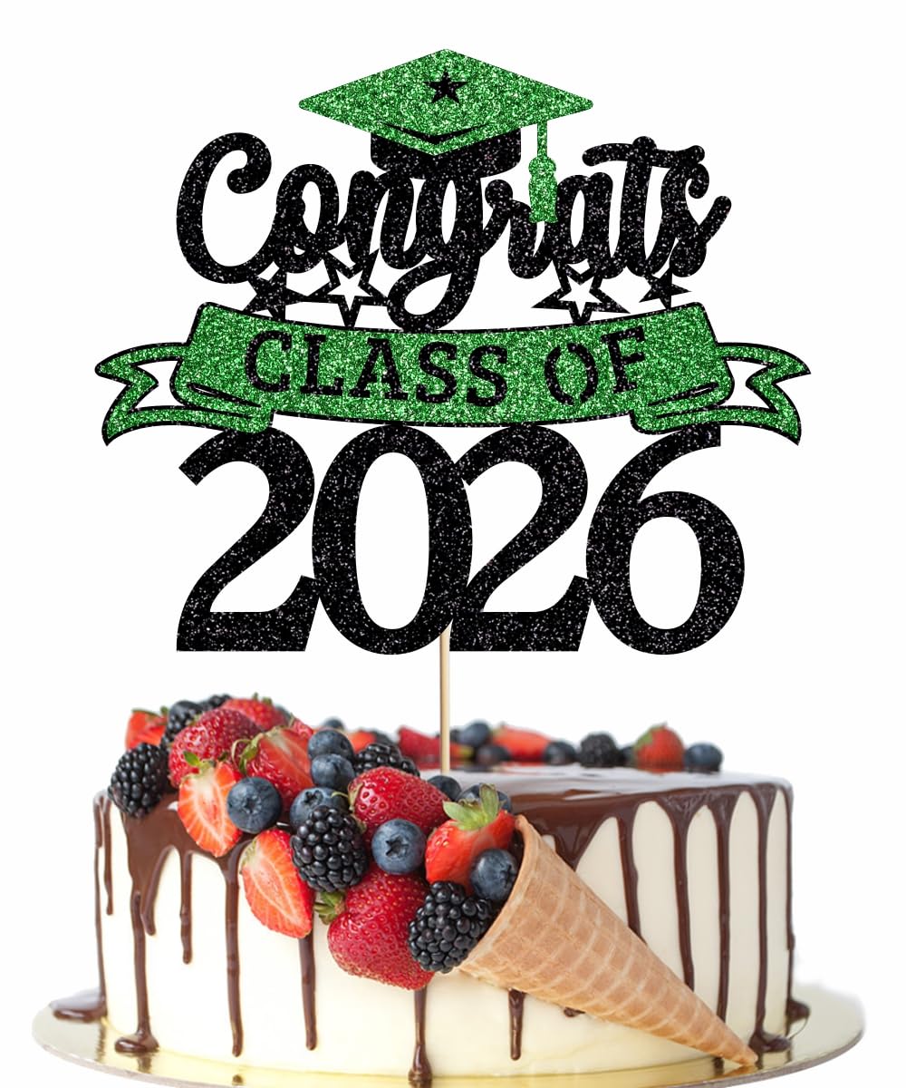 Congratulations Cake Topper,Congratulations 2026 Graduation | Cake Topper,Graduation, Wedding, Retirement, Birthday, Anniversary, Celebration Party Decorations Supplies (Black Gold) BST202