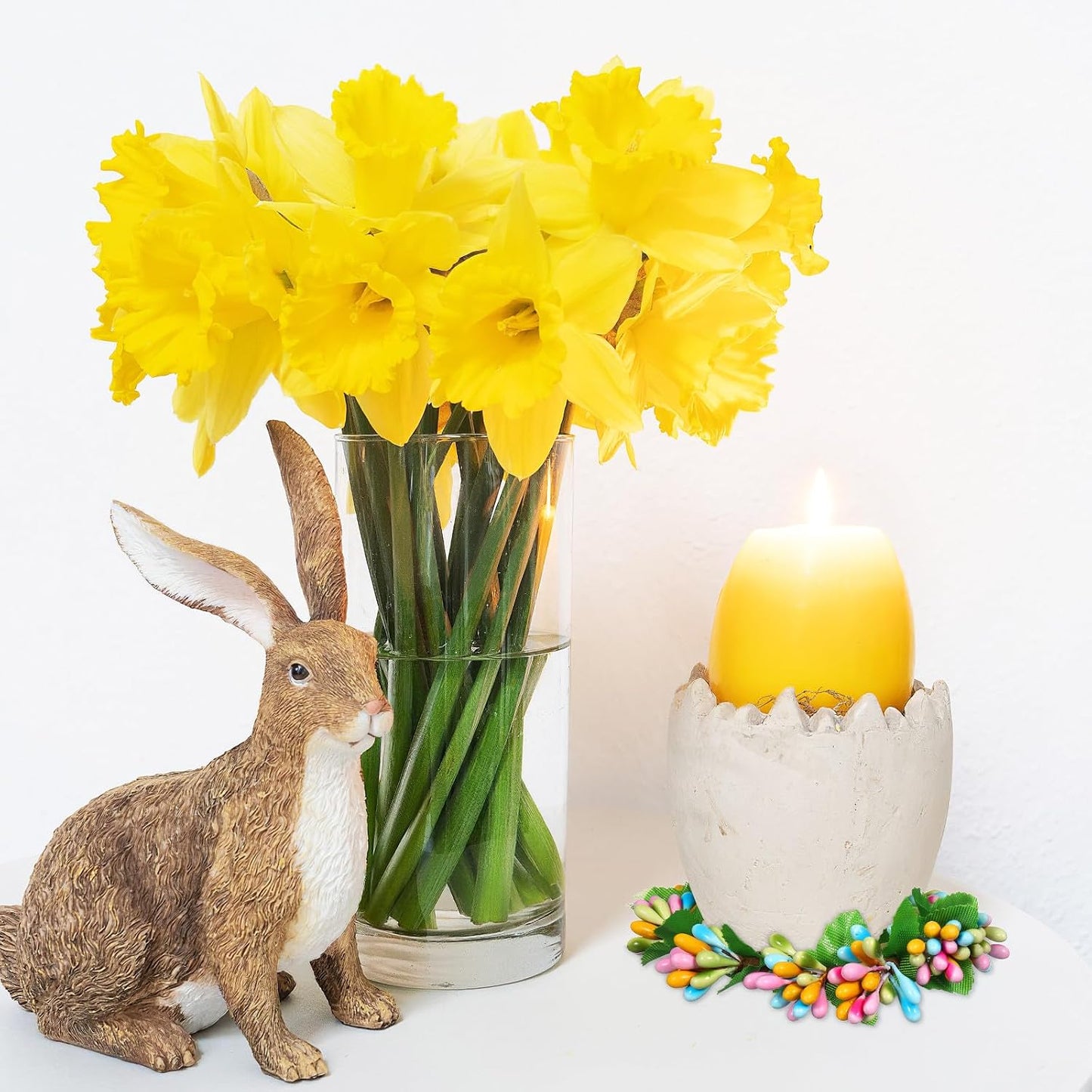 PATKAW 4 PCS Easter Candle Rings Wreaths, Spring Mini Artificial Greenery Wreath for Pillar Candles, Floral Leaf Candl·e Ring Decor for Holiday Party Table Centerpiece, Home Kitchen Decoration BST202
