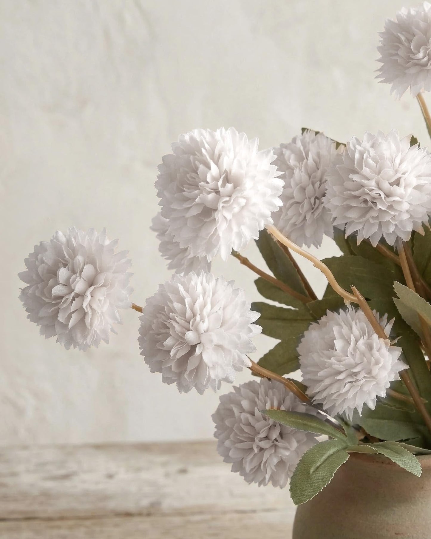 Beige Faux Silk Mums Artificial Flowers, 8Pcs Fall Fake Kiku Small Mini Chrysanthemum Pom Pom Stems for DIY Bouquets Centerpieces Vase Autumn Home Decorations Floral Arrangement BST202