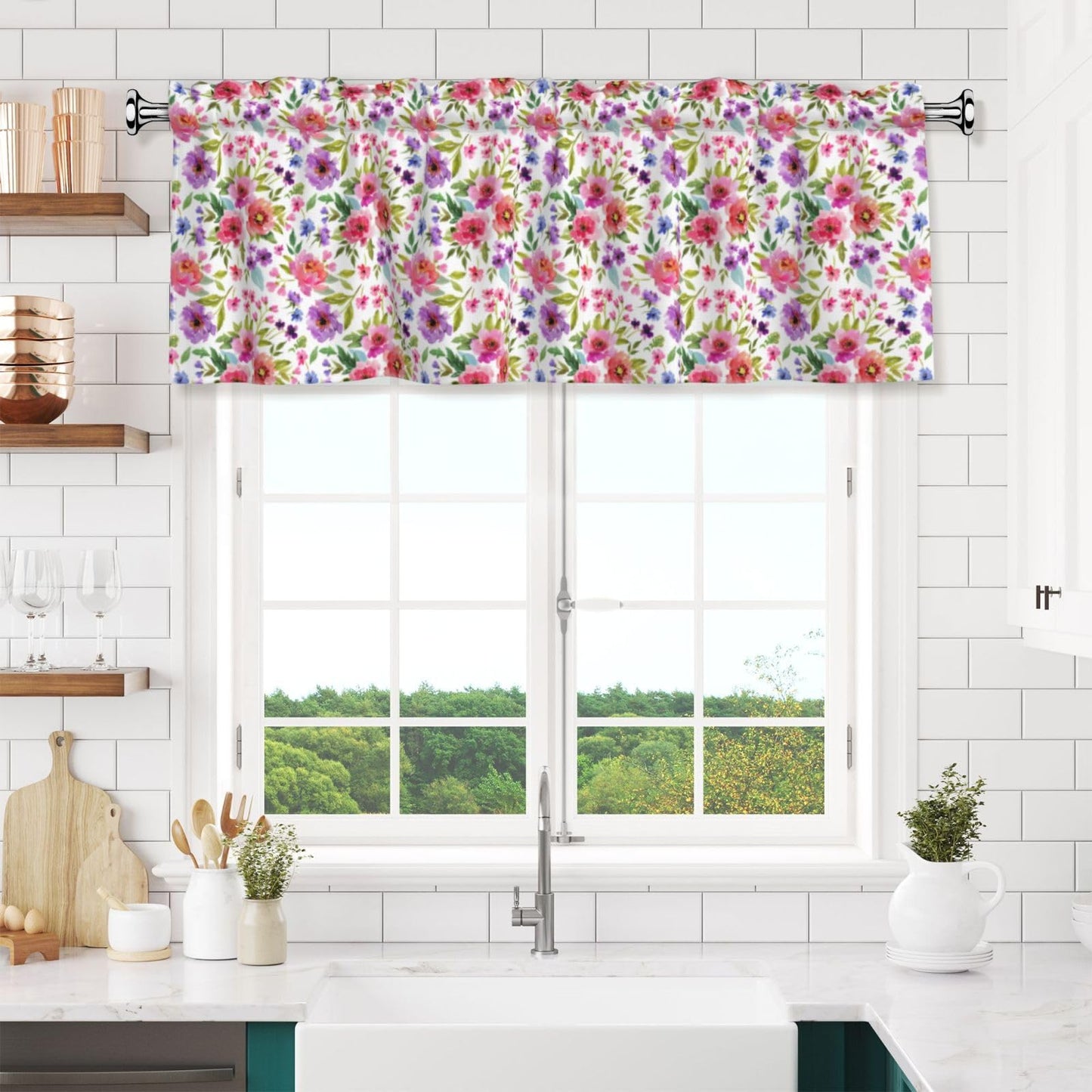 Easter Valances for Windows - Pink Spring Cafe Curtains Floral Bunny Short Curtains for Living Room Bathroom Bedroom Basement BST202
