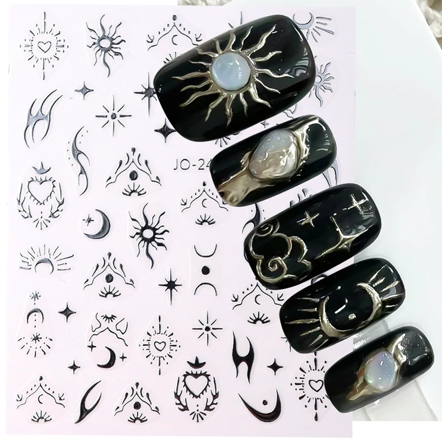 Liquid Butterfly Nail Art Sticker Decals Black Gold Black Silver Butterfly Moon Design Nail Decals 3D Self-Adhesive Nail Art Supplies Heart Nail Art Sticker Decoration for Women Manicure Supplies BST326L