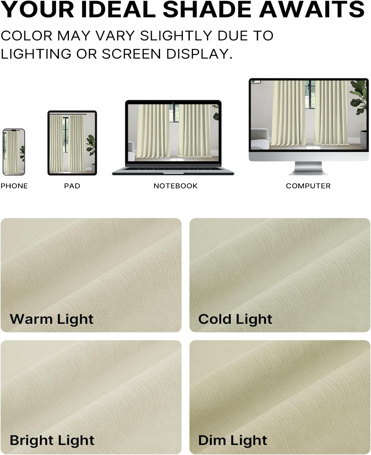 Beige Blackout Chenille Curtains 52x90 Inch - Thermal Insulated Room Darkening Drapes with Grommet, Ultra Soft Wrinkle Resistant Noise Reducing Window Treatments for Bedroom Living Room, 2 Panels Set BST202