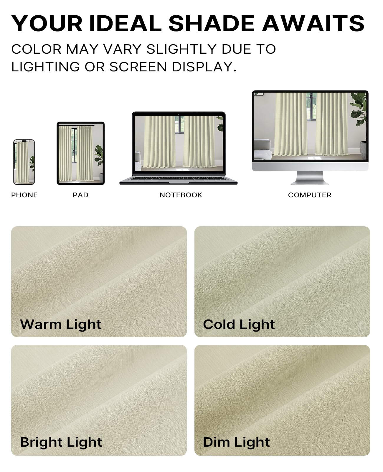 Beige Blackout Chenille Curtains 52x90 Inch - Thermal Insulated Room Darkening Drapes with Grommet, Ultra Soft Wrinkle Resistant Noise Reducing Window Treatments for Bedroom Living Room, 2 Panels Set BST202
