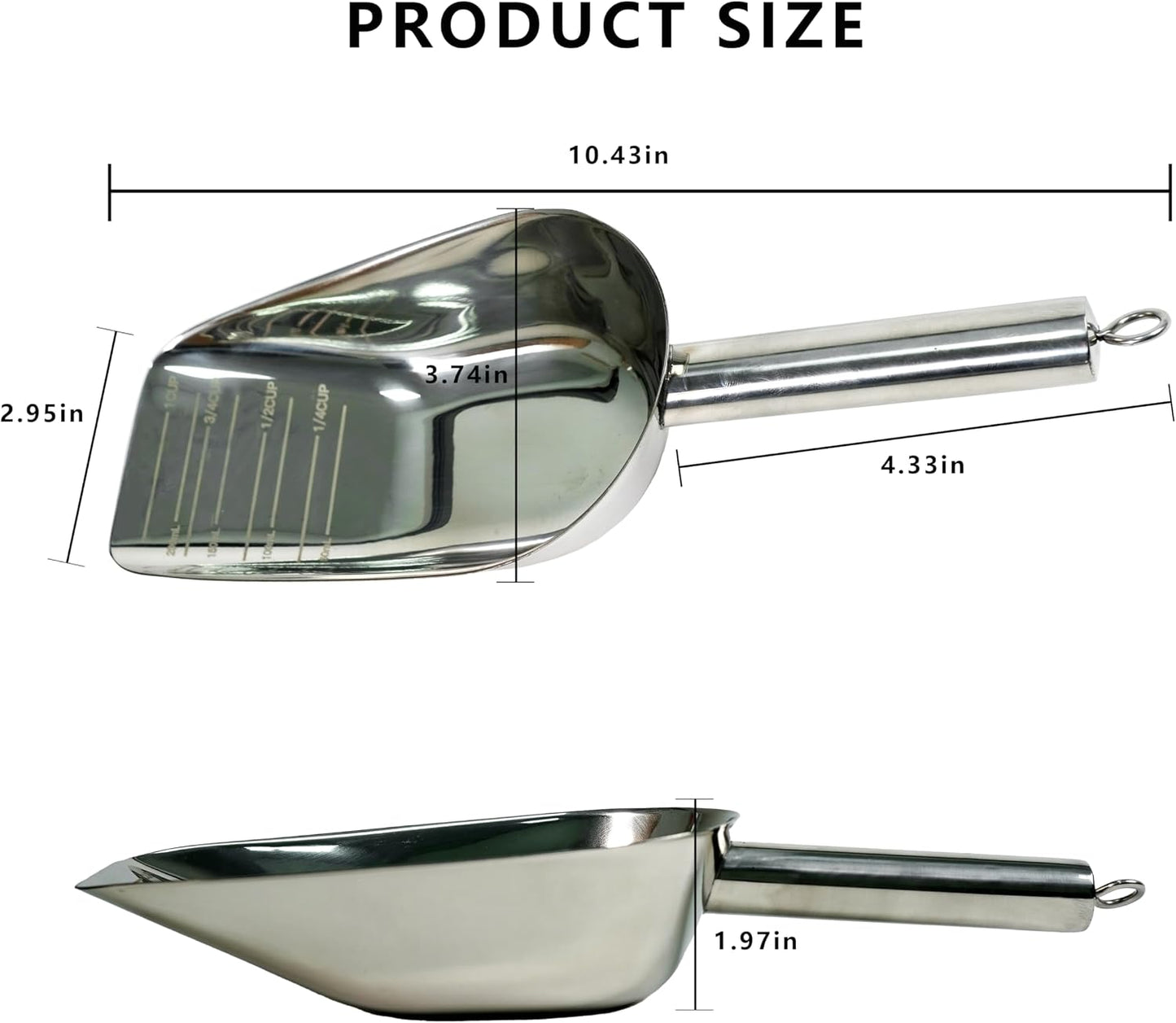 Dog and Cat Food Scoop, 1 Cup Stainless Steel Measuring Scooper with Long Handle for Pet Food, Ice Machine & Freezer, Easy to Clean & Store BST326L