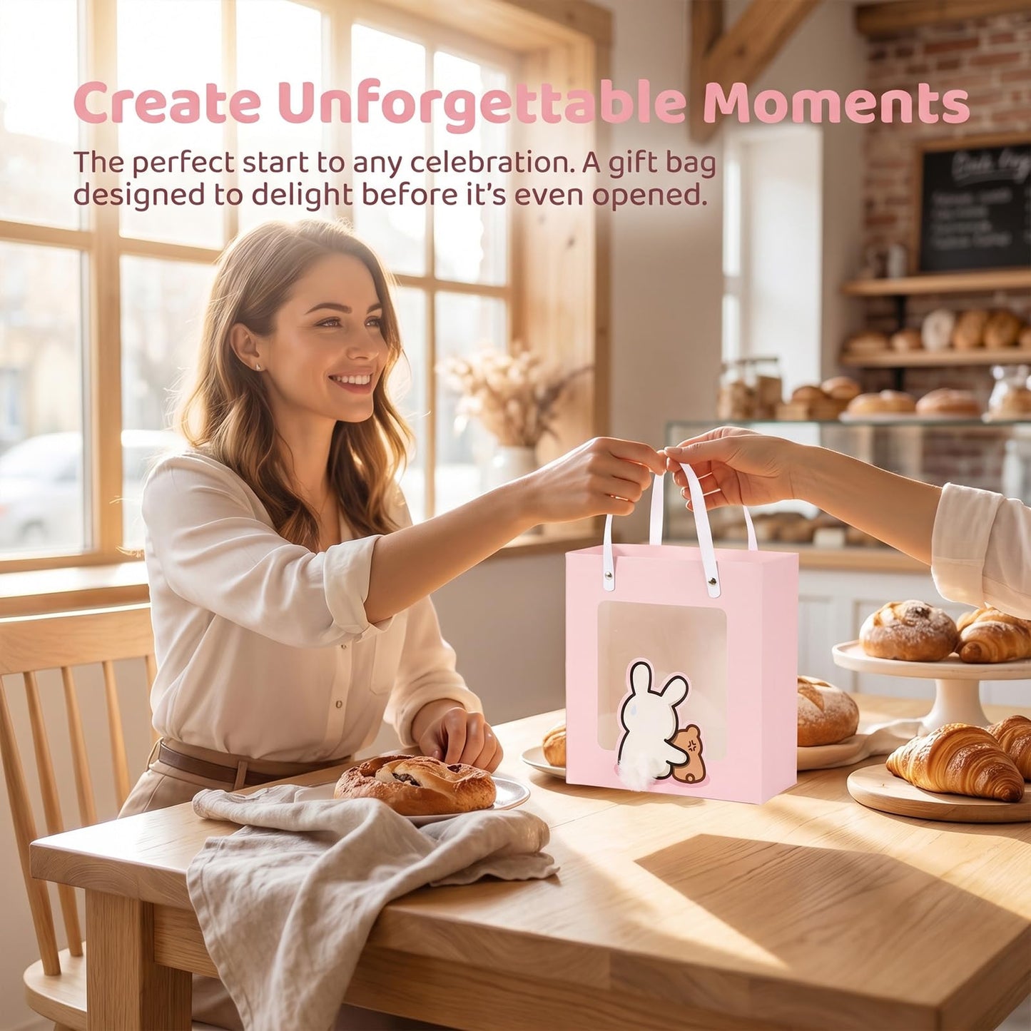Premium Reusable Gift Bag with Matching Box, Durable Birthday Present Bag, Premium Paper Set for Wedding, Valentine's Party, Friends Celebration (Beige 1pack) BST202