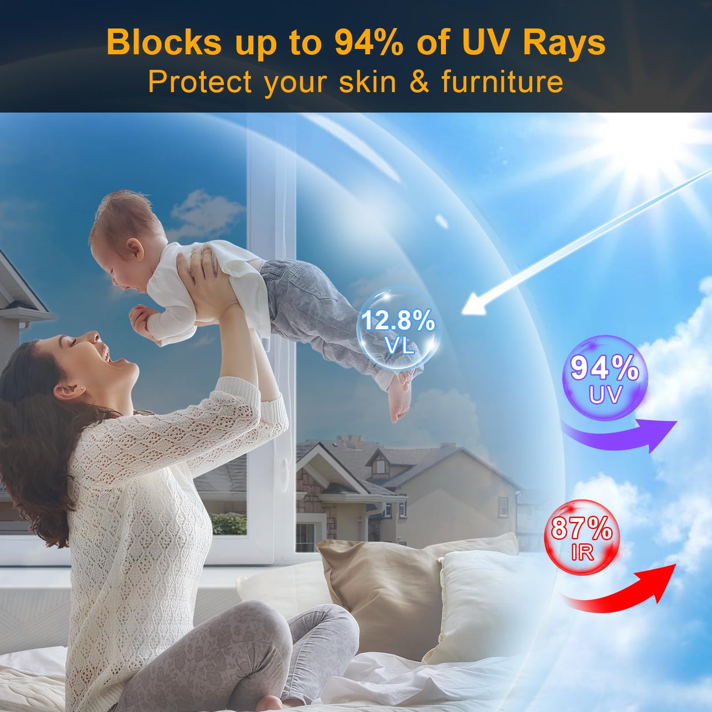 Window Privacy Film One Way Daytime Privacy Static Cling Sun Blocking Anti UV Reflective Window Tint for Home and Office, Tinted Black, 17.5 inch X 78.7 inch WN420