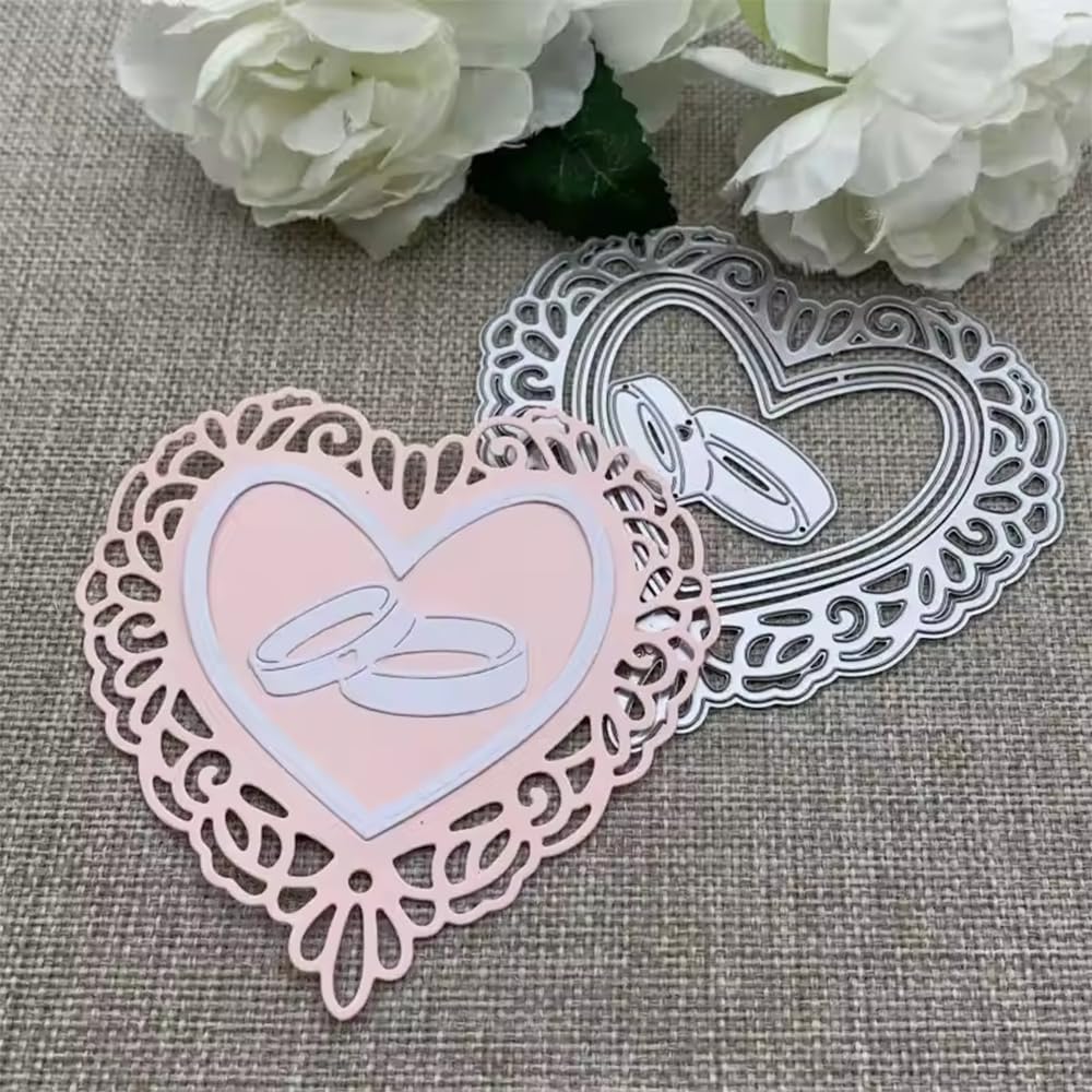 Engagement Ring Love Heart Frame Metal Die Cuts Dies Stencil, Cutting Dies Cut Stencils DIY Scrapbooking Cards Photo Album Craft Decorative Embossing Paper Dies for Album Card Scrapbooking Making BST326L