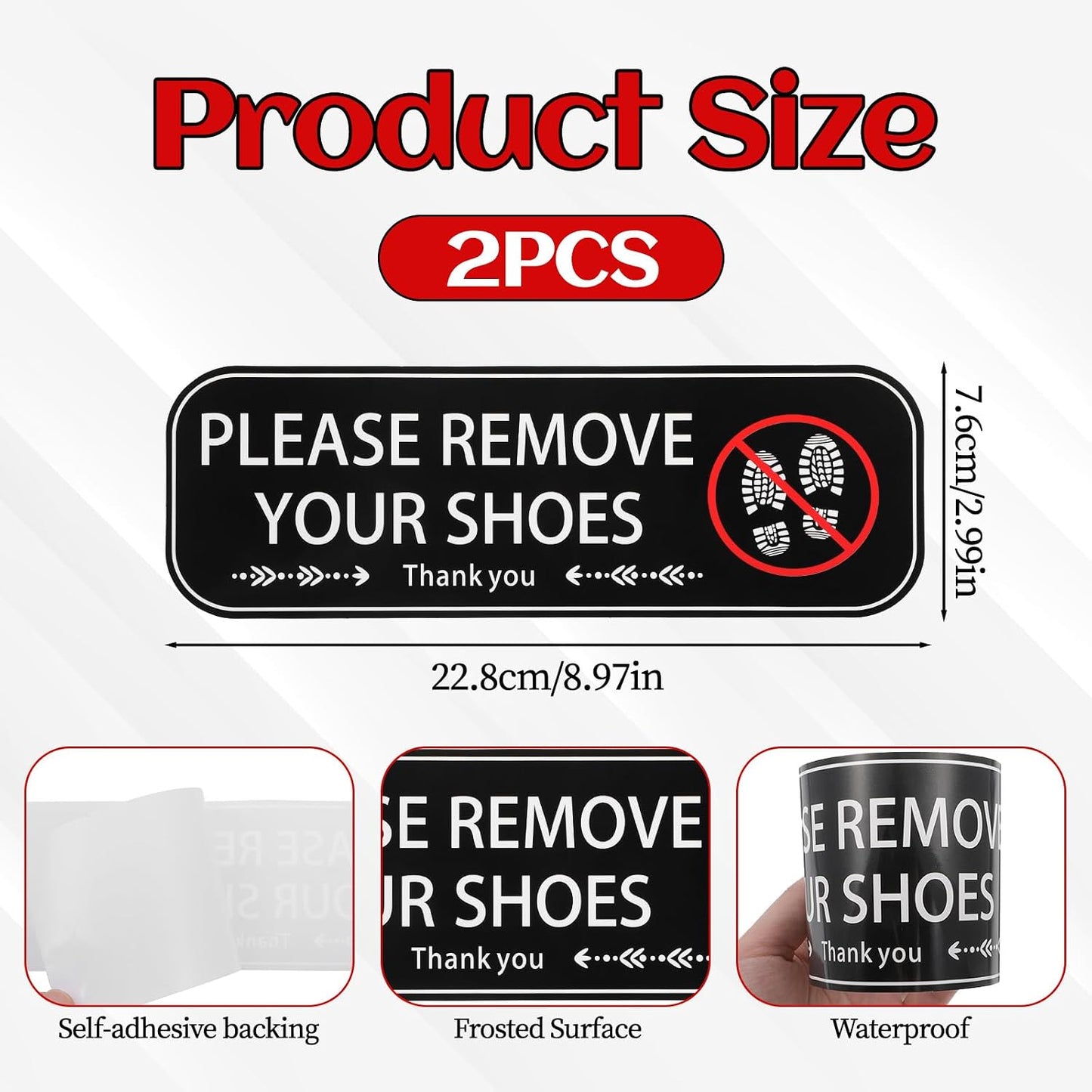 2PCS Please Remove Your Shoes Sign, Self-Adhesive No Shoes Sticker for House, Easy Install Take Your Shoes Off Sign for Front Door, Home, Office, Cafe, Restaurant & More BST326L