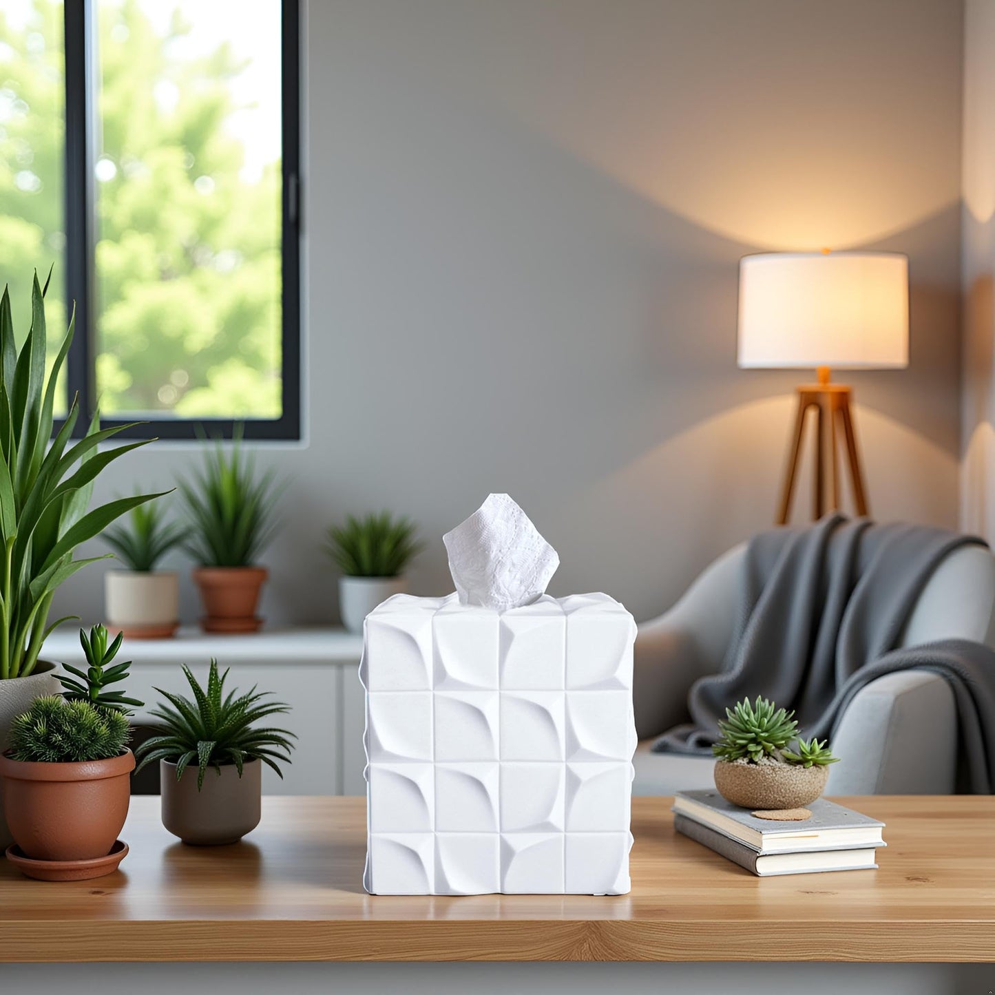 Square Tissue Box Cover Decorative Kleenex Box Holder for Bathroom & Living Room with Handcrafted Texture (colla Gold) BST220