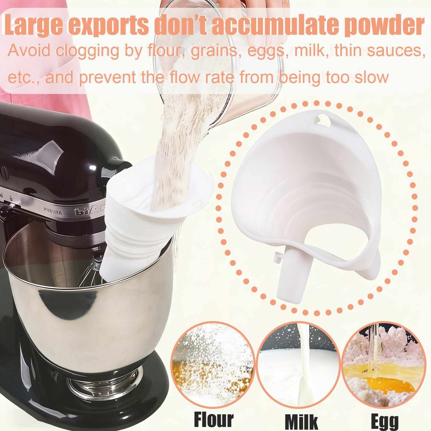 Flour Funnel for Kitchen Aid Mixer,Kitchenaid Attachments for Stand Mixer,Pour Spout for Kitchenaid Mixer,Cookie Countess Flour Funnel for Kitchen Aid,Perfect for Baking, Easy to Use, and Clean BST202