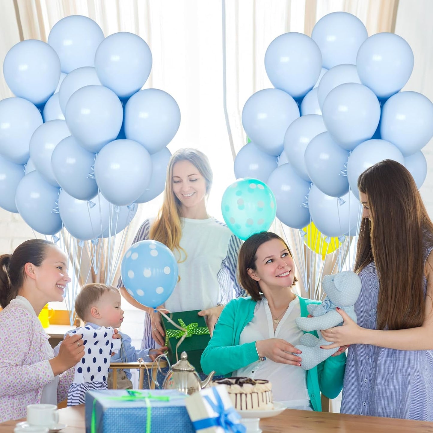 50pcs Pastel Blue Balloons, 12inch Light Blue Balloon for Birthday Baby Shower Gender Reveal Wedding Party Decoration (With Ribbon & Glue) BST326L