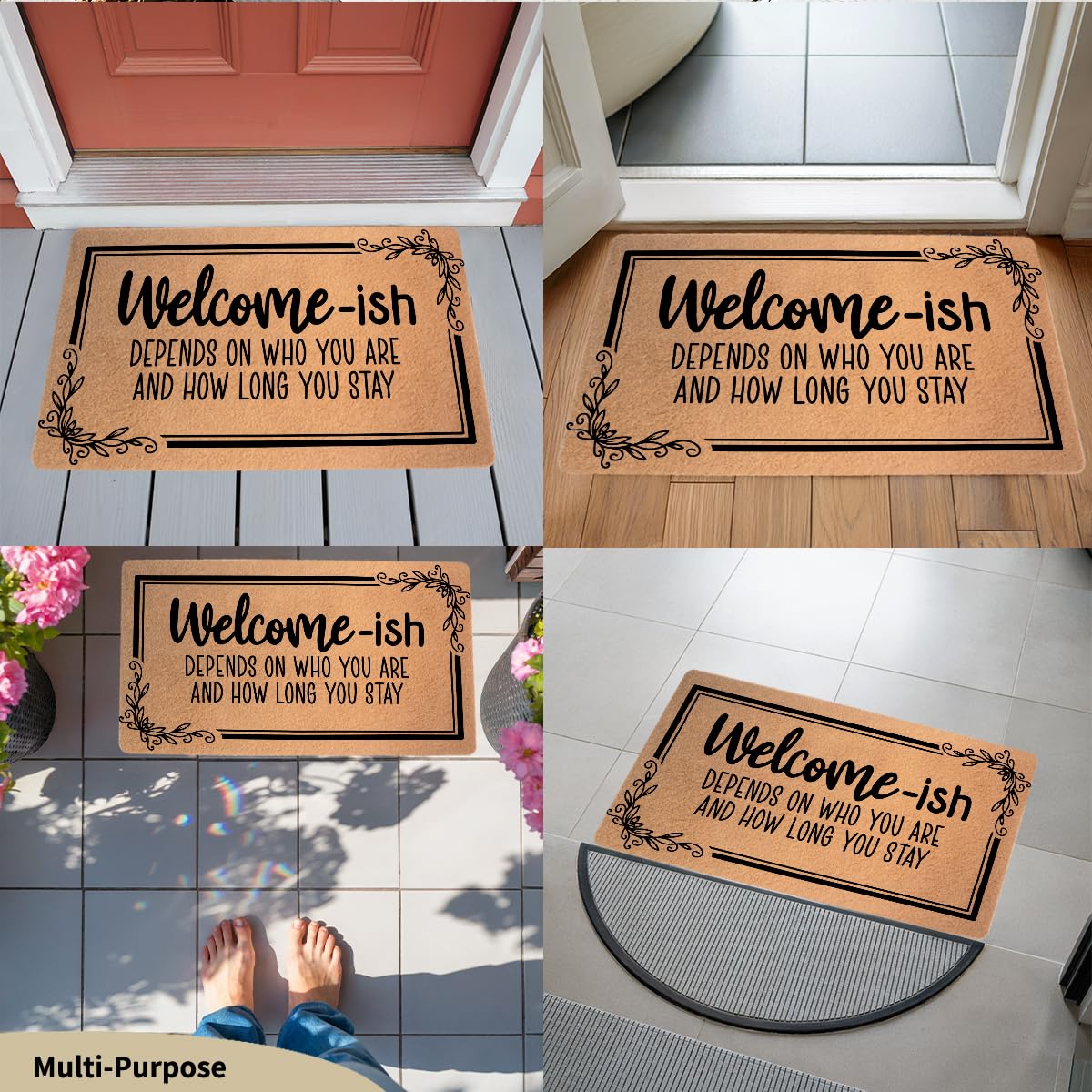 Funny Cat Door Mat 18x30 Inch, Faux Coco Coir Doormat with Non-Slip PVC Backing, Cats Printed Welcome Mat for Outdoor Indoor Entryway Porch Home Kitchen Patio, Cat Lover Gifts for Women Mom BST202