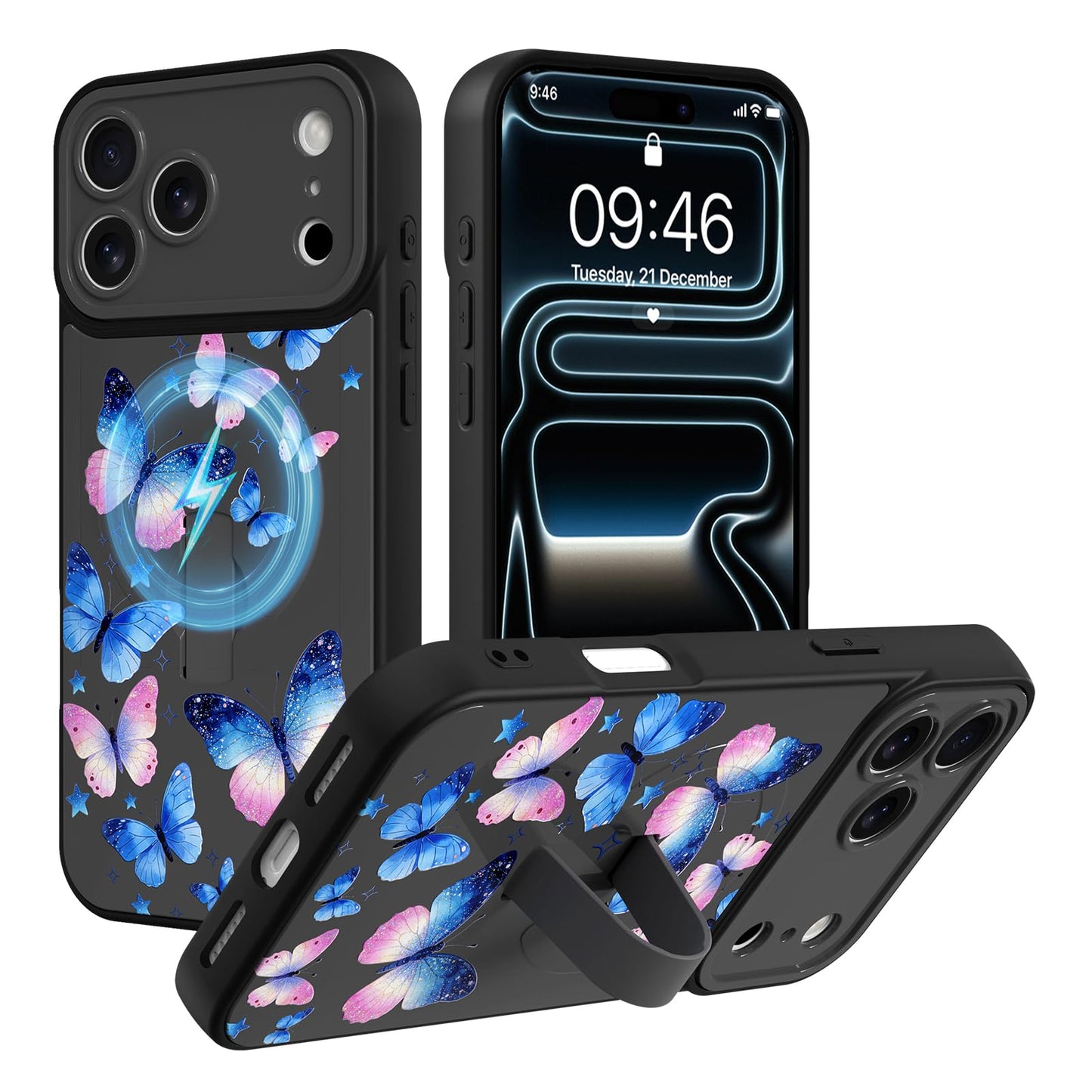 Compatible with iPhone 13 Case, Cute Cheetah Leopard Pattern | Built in Adjustable Wrist Strap Grip Hand Holder Stand Shockproof Kickstand Cover for Women Girls (Black White) WN420