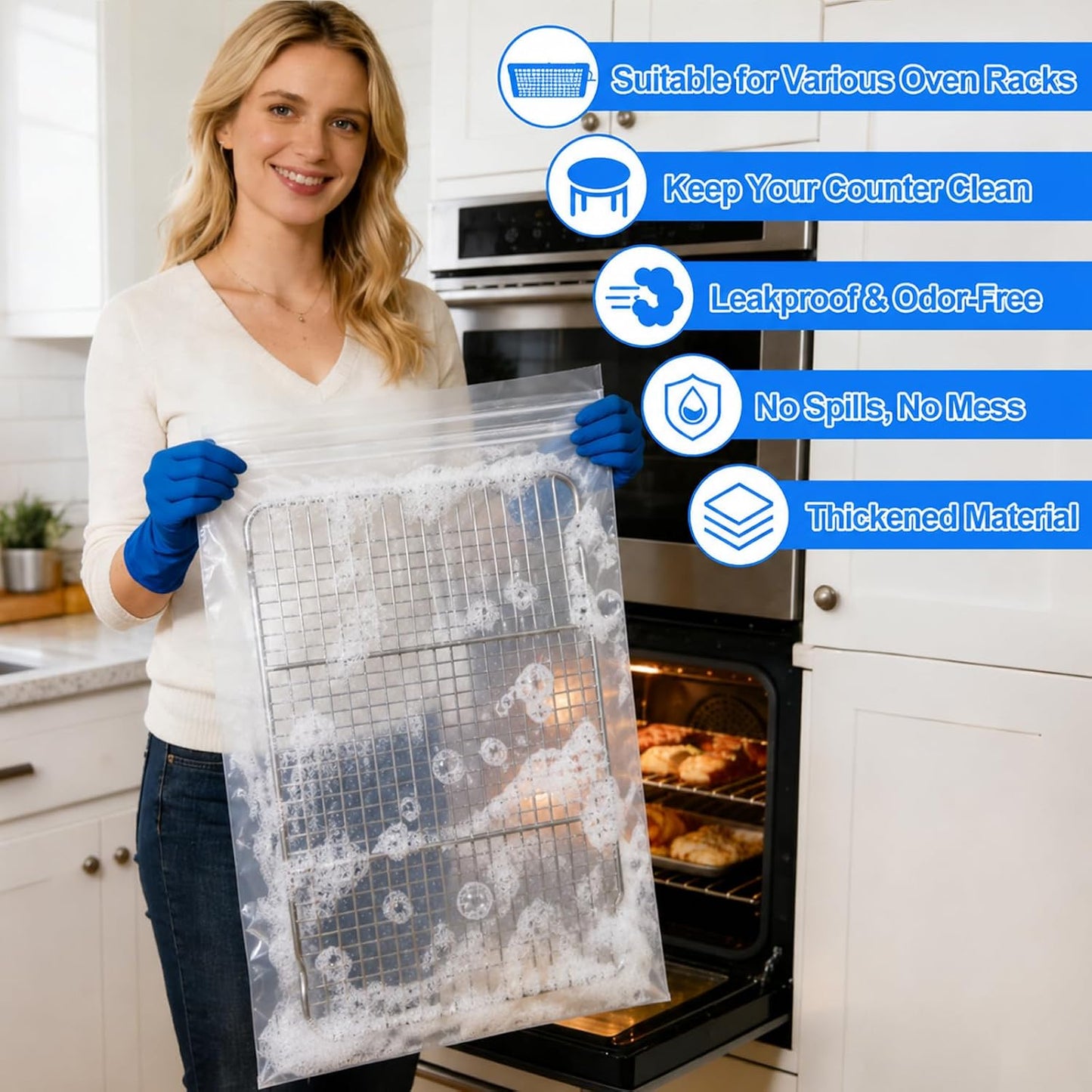 Palksky Oven Rack Cleaning Bags, 3 Sizes Heavy Duty No Scrub Bags for Use with Oven Cleaner, Reusable Leak-Resistant PE Bags for Deep Soaking Grill Grates & BBQ Racks, No Cleaner Included, 16 Packs WN420