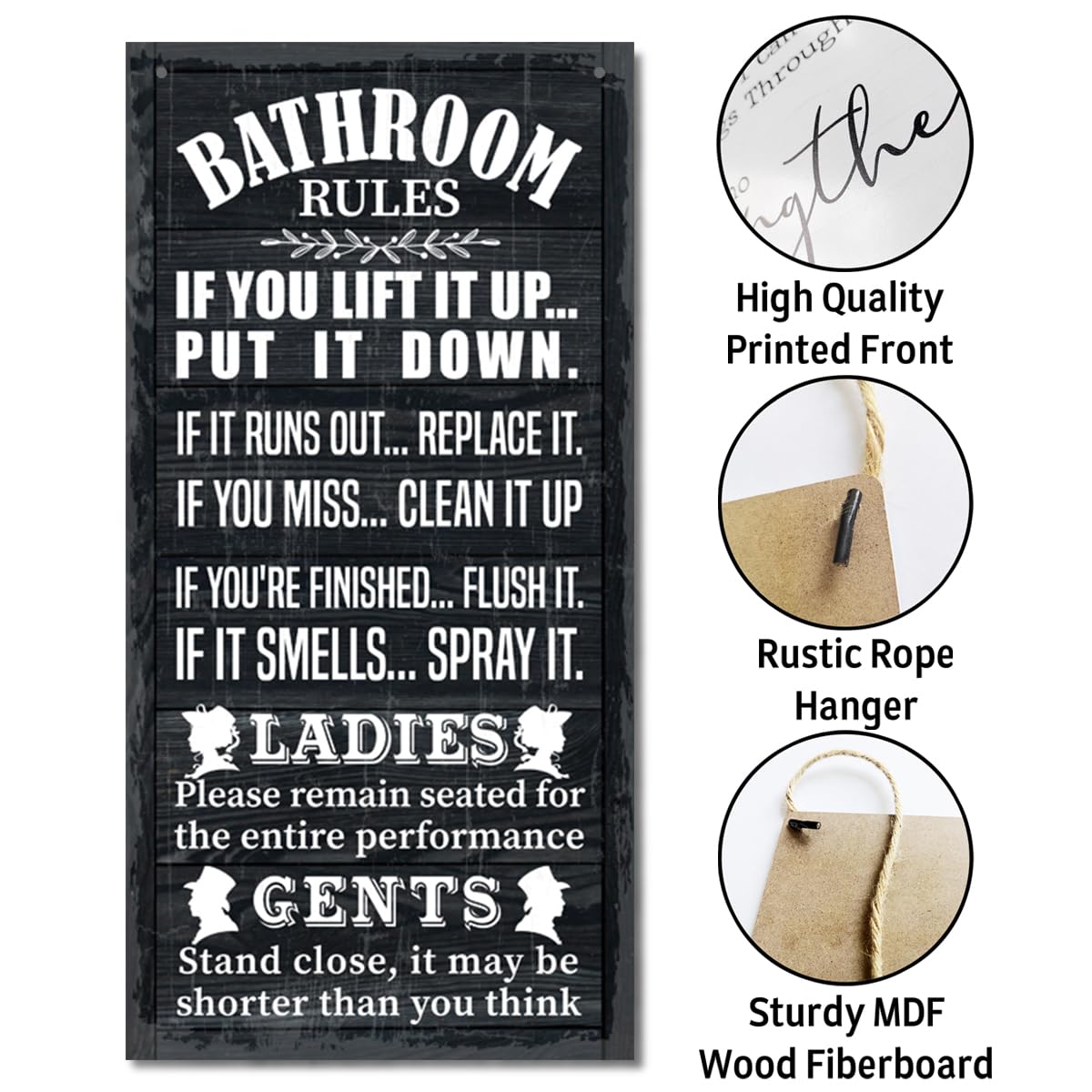 Rustic & Funny Bathroom Signs - Western & Farmhouse Bathroom Rules Wall Decor E1 BST202
