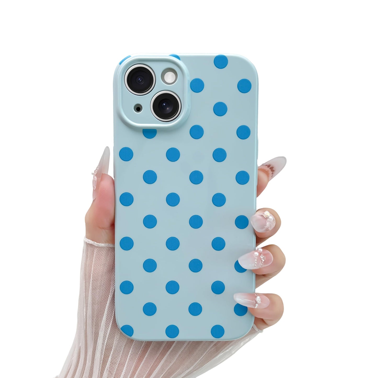 Skyseaco Compatible with iPhone 15 Case Cute Polka Dot Phone Case Soft Slim TPU Shockproof Phone Cover Full Camera Protection for Women Girls - Black WN420