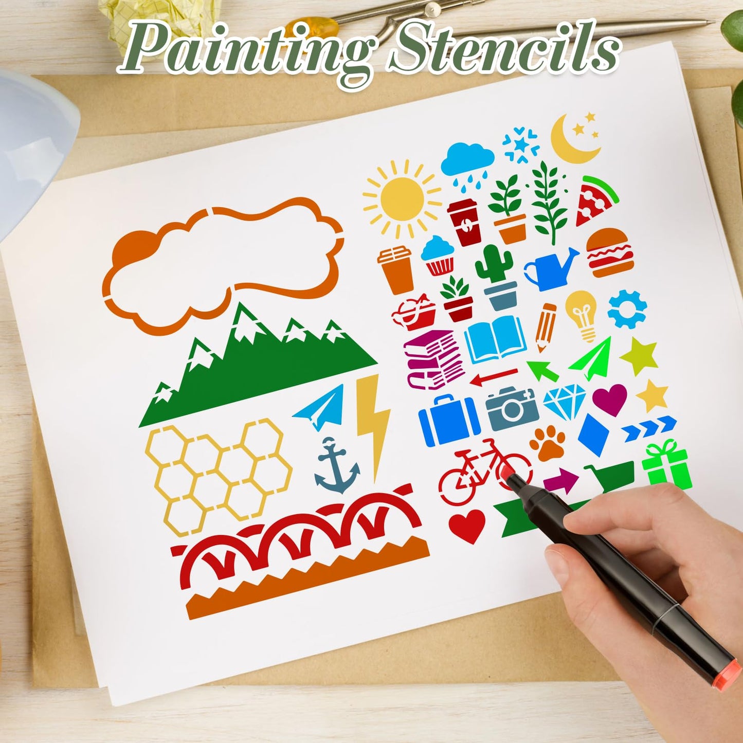 Letter Stencils for Crafts Reusable 42Pcs Number Stencils(5 Inch Font) | DIY Art Painting Stencil Furniture Decor Kit for Wood Embroidery Wall Silk Screen Journaling BST202