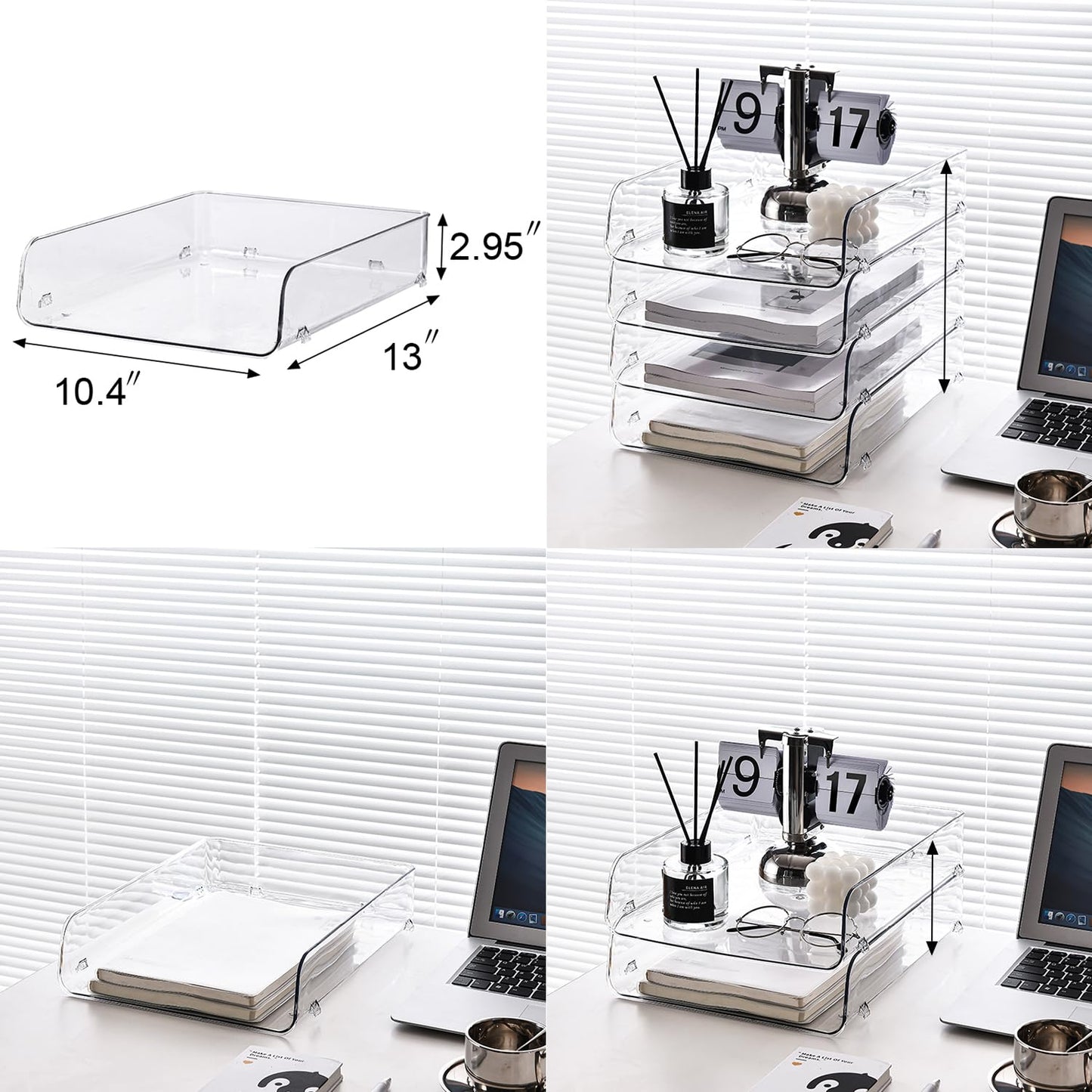 Gagee 4 Pack Paper Organizer for Desk,Stackable Paper Tray Book Holder for Classroom,Office and More,Letter Tray Desk Organizer,Clear BST220
