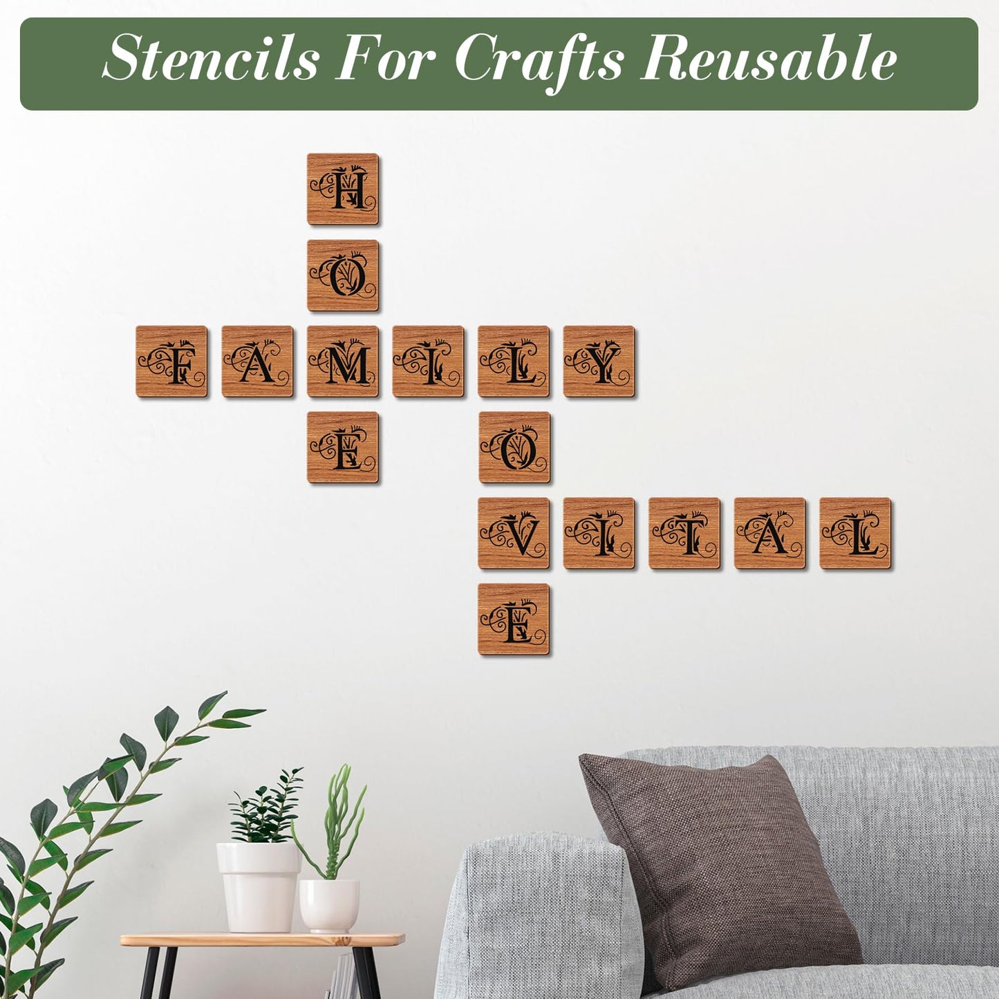 Letter Stencils for Crafts Reusable 42Pcs Number Stencils(5 Inch Font) | DIY Art Painting Stencil Furniture Decor Kit for Wood Embroidery Wall Silk Screen Journaling BST202