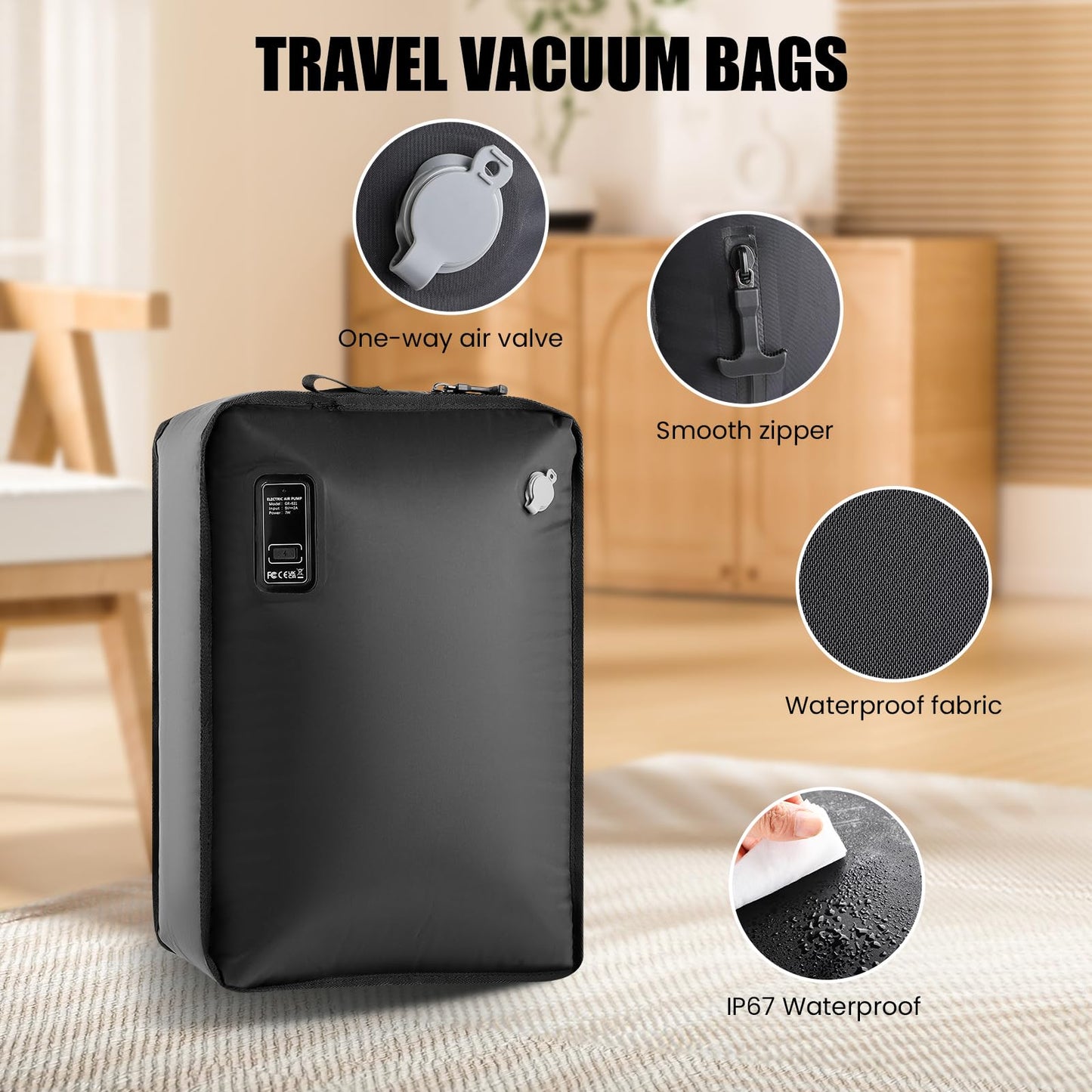 Travel Vacuum Bag(Built-in Electric Vacuum Pump), 28L Vacuum Bags for Travel, USB-C Powered, One-Touch Automatic Vacuum Suctions, IP67 Waterproof(43L) BST220