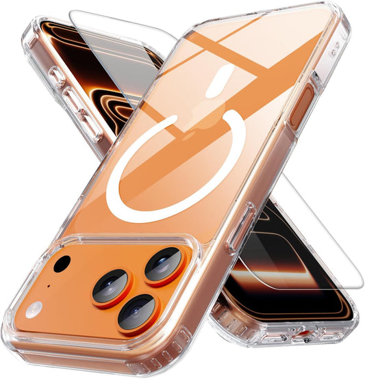 PinLiSheng for iPhone 17 Pro Max Case， Compatible with MagSafe, Shockproof Military-Grade Protection, Scratch-Resistant Back, Anti-Yellowing，Magnetic Phone Case for iPhone 17 Pro Max, Clear WN420