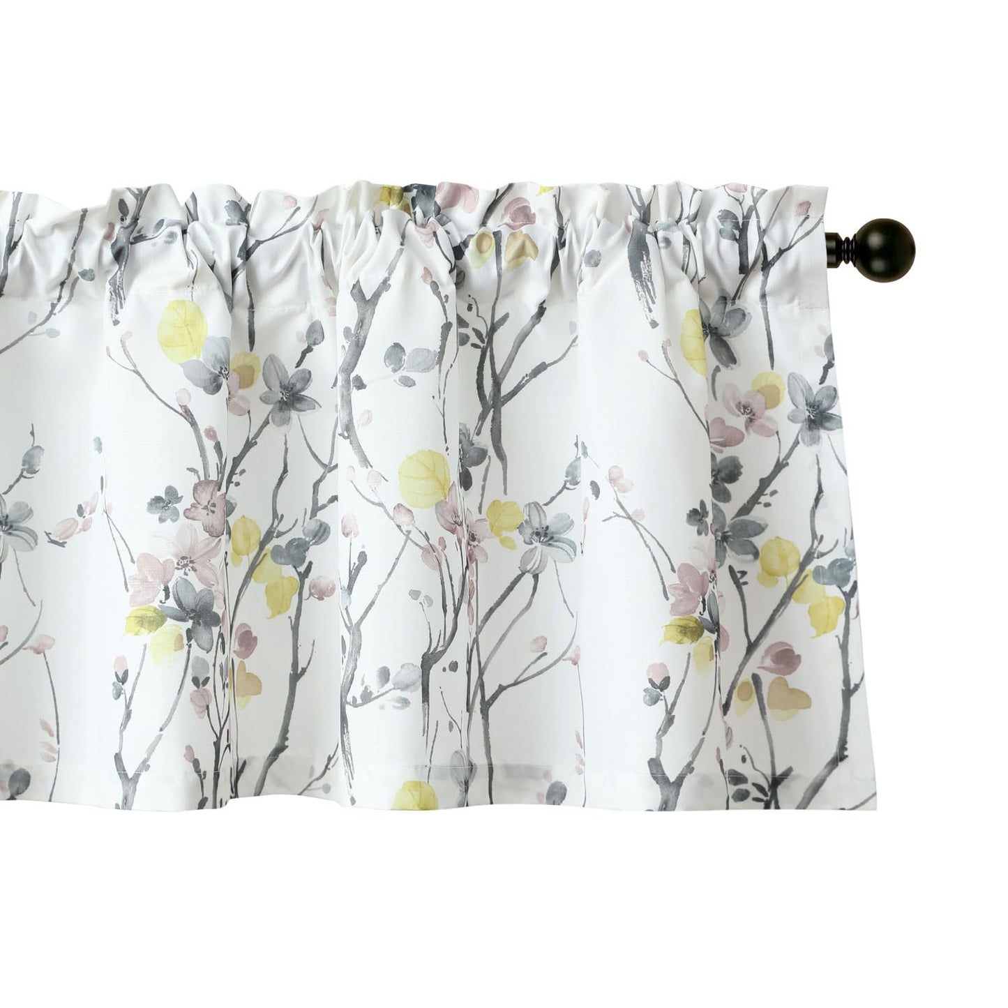 Leeva Farmhouse Kitchen Valances for Windows, Watercolor Blossoming Floral Print Curtains, Soft Faux Linen Curtain Toppers and Valances for Bedroom, 60 x 14 Inch, Brown & Grey, 1 Panel BST220