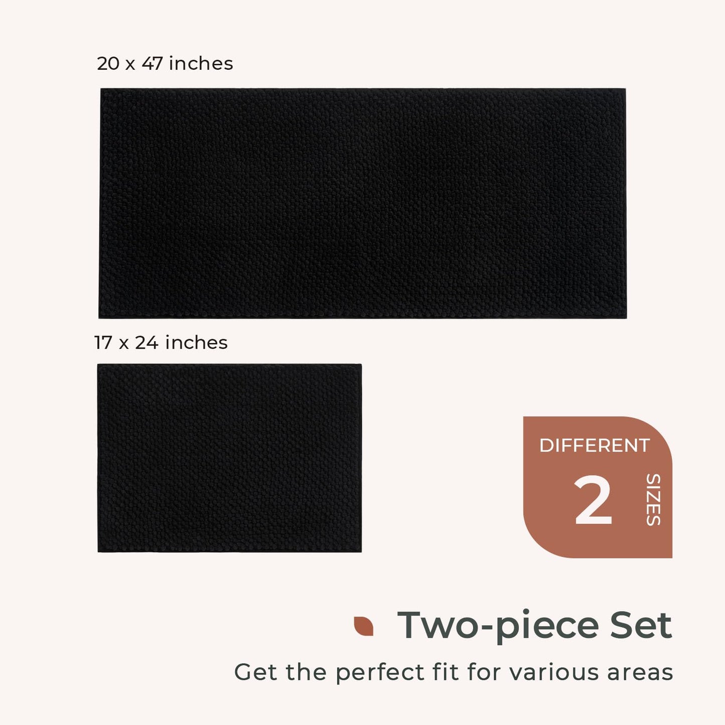 FRESHMINT Chenille Bathroom Rugs Sets 2 Piece 17"x24"+20"x32", Non-Slip Bath Mats, Absorbent Bath Rug, Washable Set of 2 Shower Floor Mat, Gray BST220