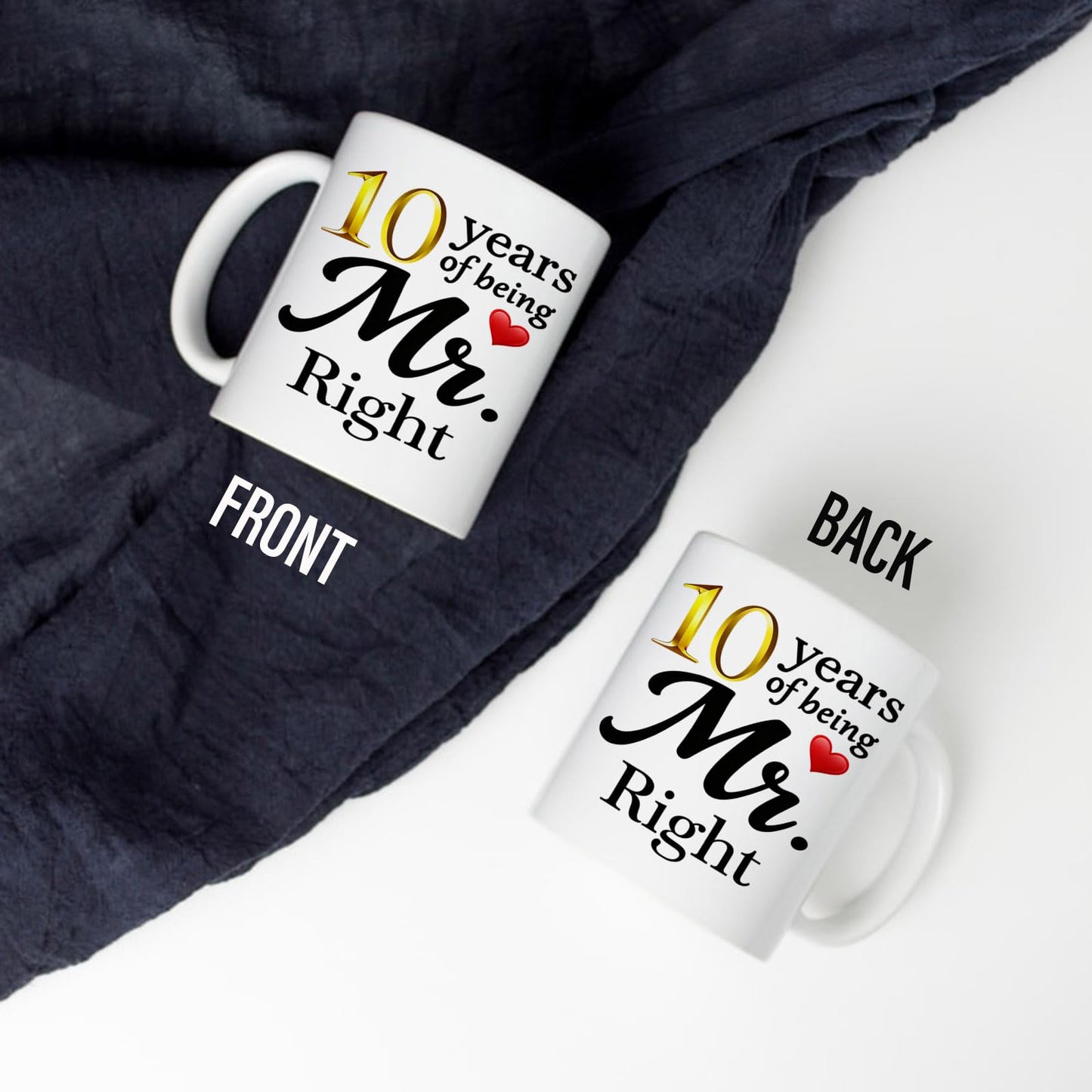 10 Year Anniversary For Couple Coffee Mugs Set of 2-10th Wedding Gifts Decorations for Parents Grandparents Husband Wife Him Her 11oz (10th) BST220
