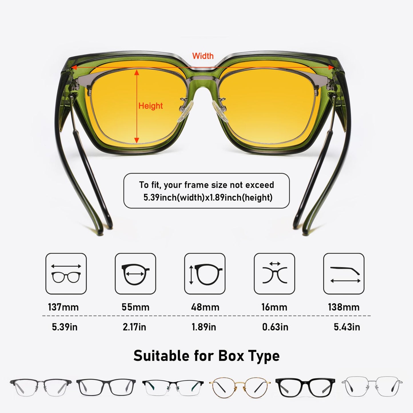 HAOLOTA Night Vision Driving Glasses Fit Over Glasses for Women Men, Anti Glare Polarized Nighttime Yellow Lens WN420