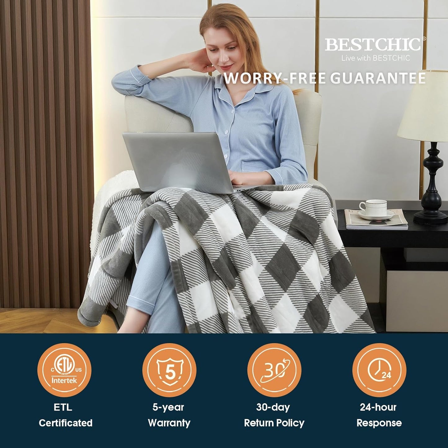 BESTCHIC Electric Heated Throw Blanket 73