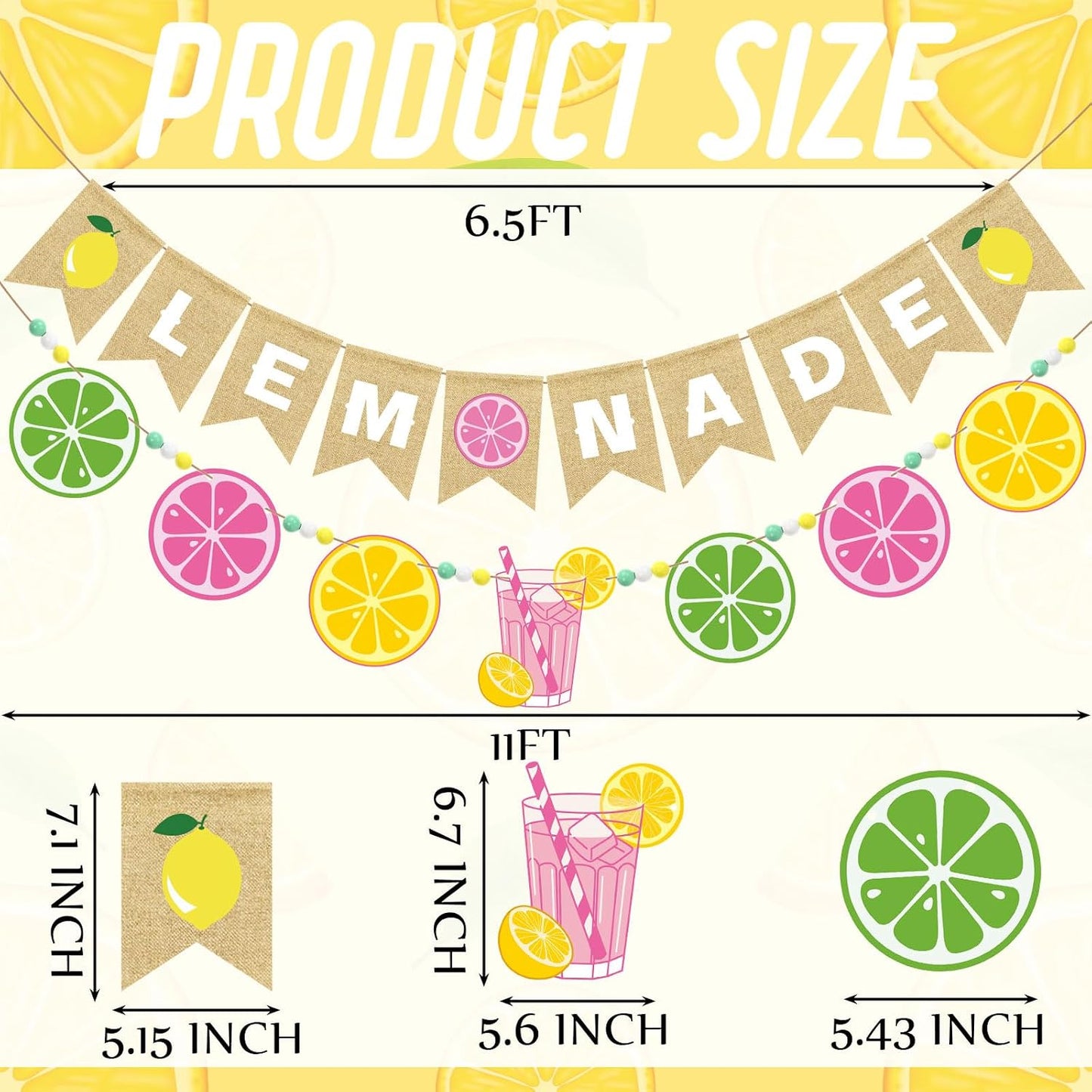 Leinuosen 2 Pcs Lemonade Stand Banner Lemonade Stand Supplies Pink Yellow Summer Party Decoration Wooden Lemon Banner with Beads for Lemon Themed Bridal Shower, Baby Shower, Birthday Supplies BST202