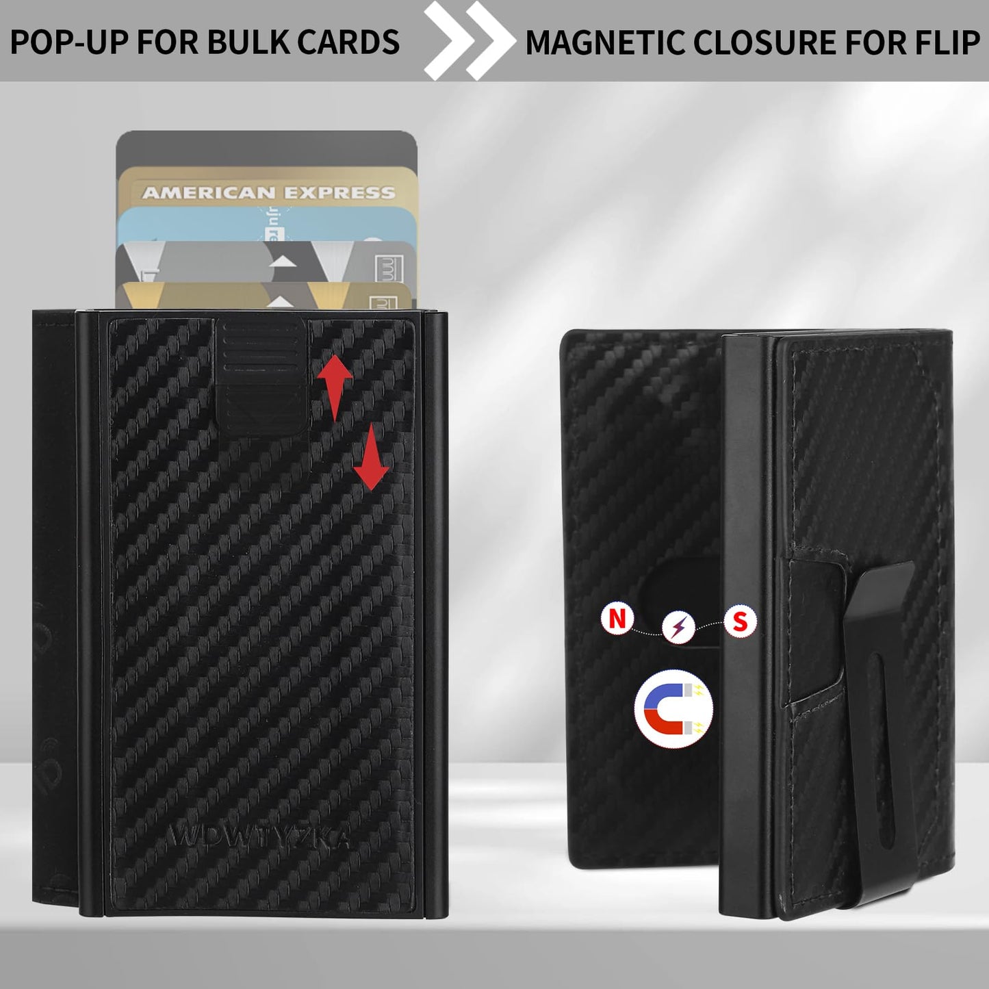 Mens slim Wallet，with RFID Shielding, Holds 9 Cards Easily, metal wallet， card wallet for Men, Minimalist Wallet For Men, Made of aluminum and Pu Synthetic Leather, Includes Cash clip (Black) BST202