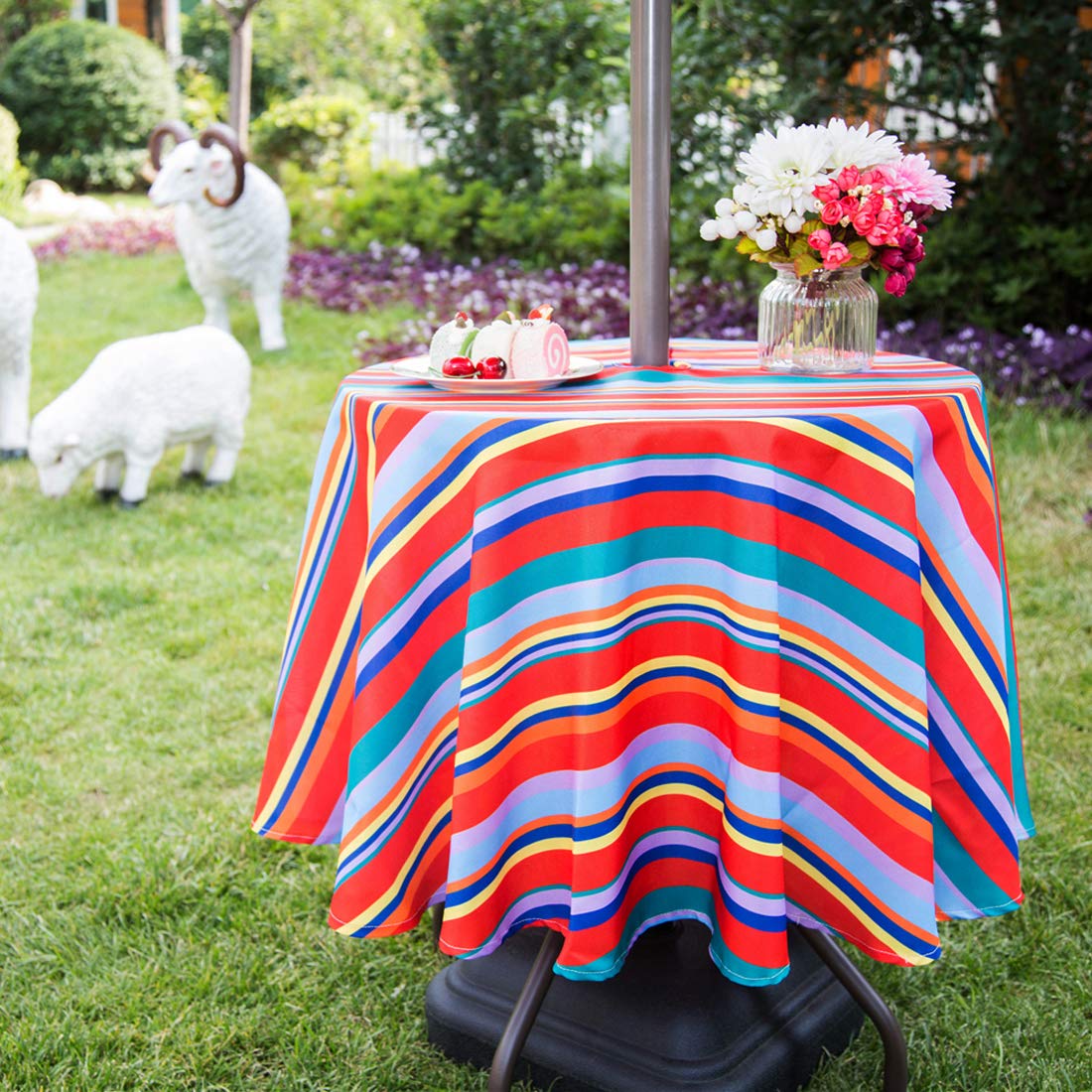 Eternal Beauty 52” Round Tablecloth Waterproof Outdoor Tablecloth with Umbrella Hole Zipper for Spring Summer Patio Picnic Tables (Tropical Palm Leaf) BST326H