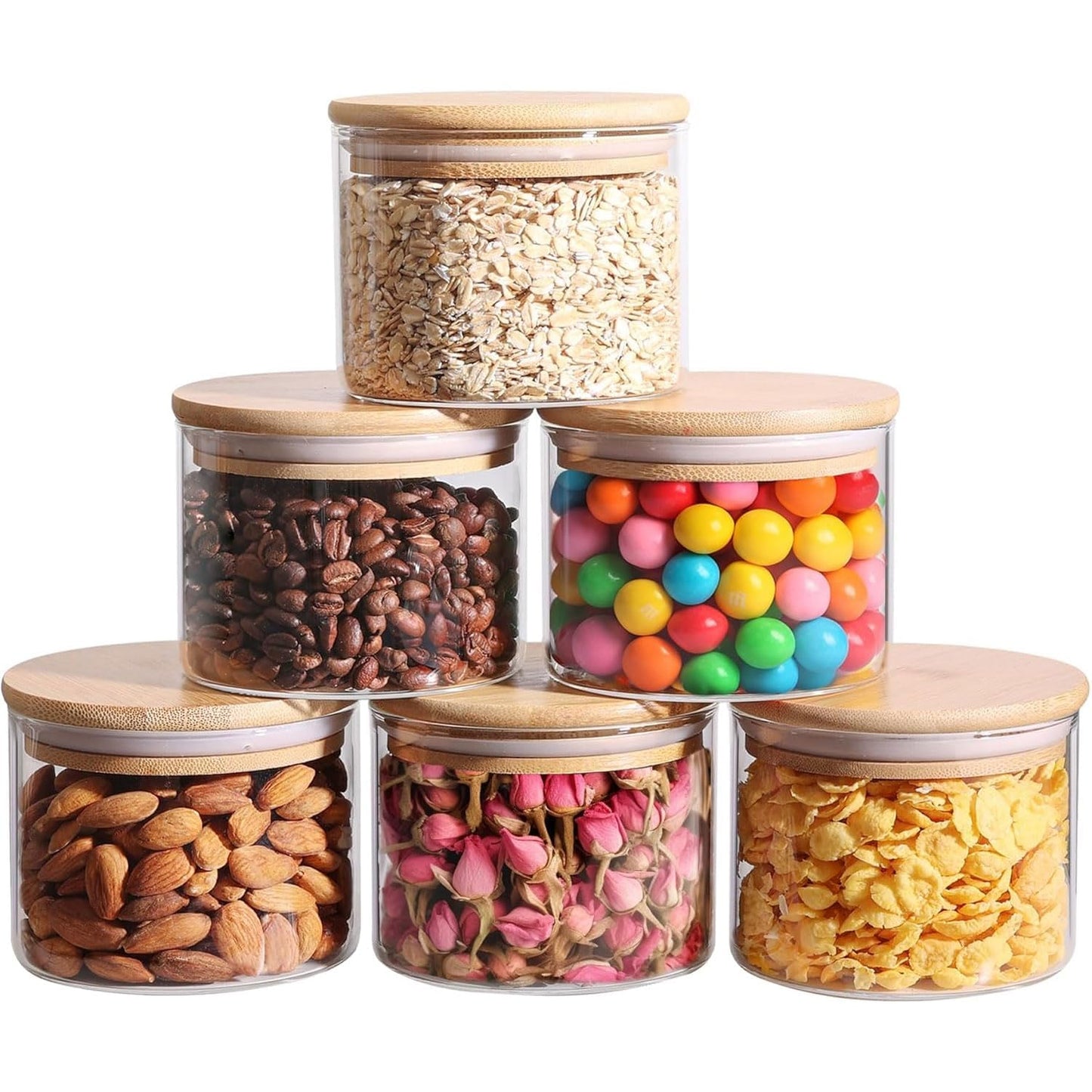 ComSaf Glass Storage Containers With Lids 0.5 Qt, 6 Pack Small Glass Jars | Small Glass Containers, Spice Jar 15oz, Candy, Family Snack Storage, Coffee Bar Organization, Size For Subpackage, BPA Free BST220