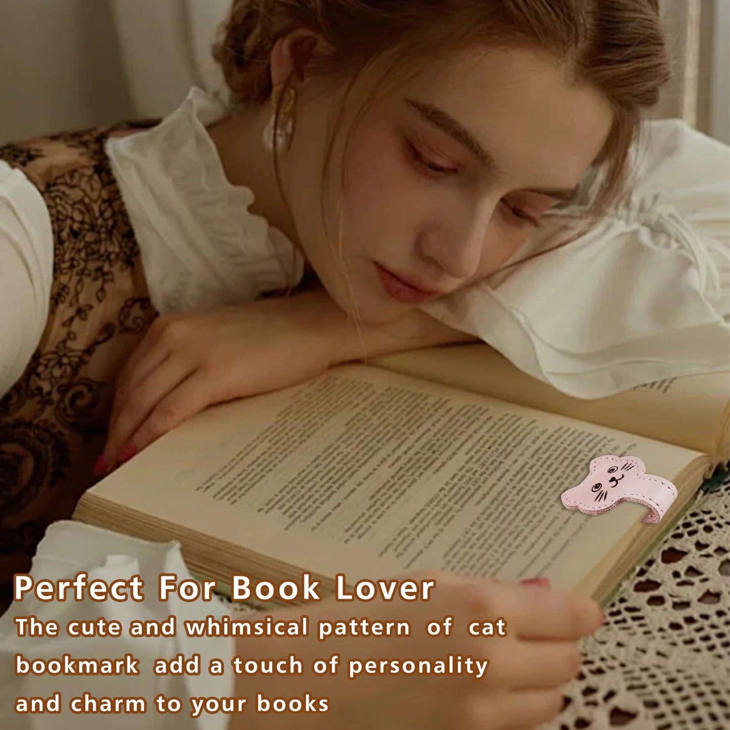 Zkptops Magnetic Leather Bookmarks Cute Cat Book Markers for Reading Women Men Strong Magnet Bookmark Clips Page Mark Unique Books Accessories Gifts for Book Lovers Teachers Students Reader (Brown) BST326L