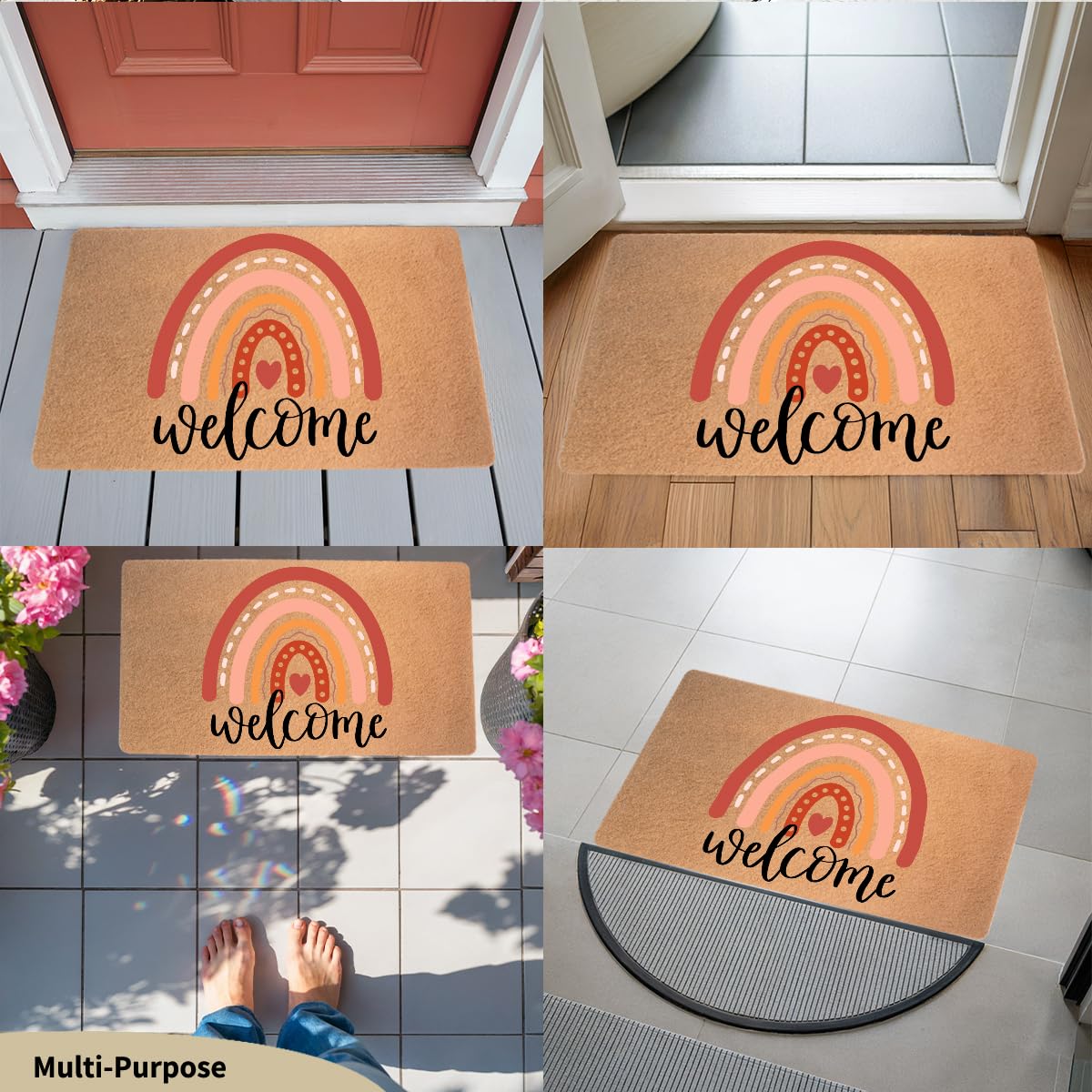 Funny Cat Door Mat 18x30 Inch, Faux Coco Coir Doormat with Non-Slip PVC Backing, Cats Printed Welcome Mat for Outdoor Indoor Entryway Porch Home Kitchen Patio, Cat Lover Gifts for Women Mom BST202