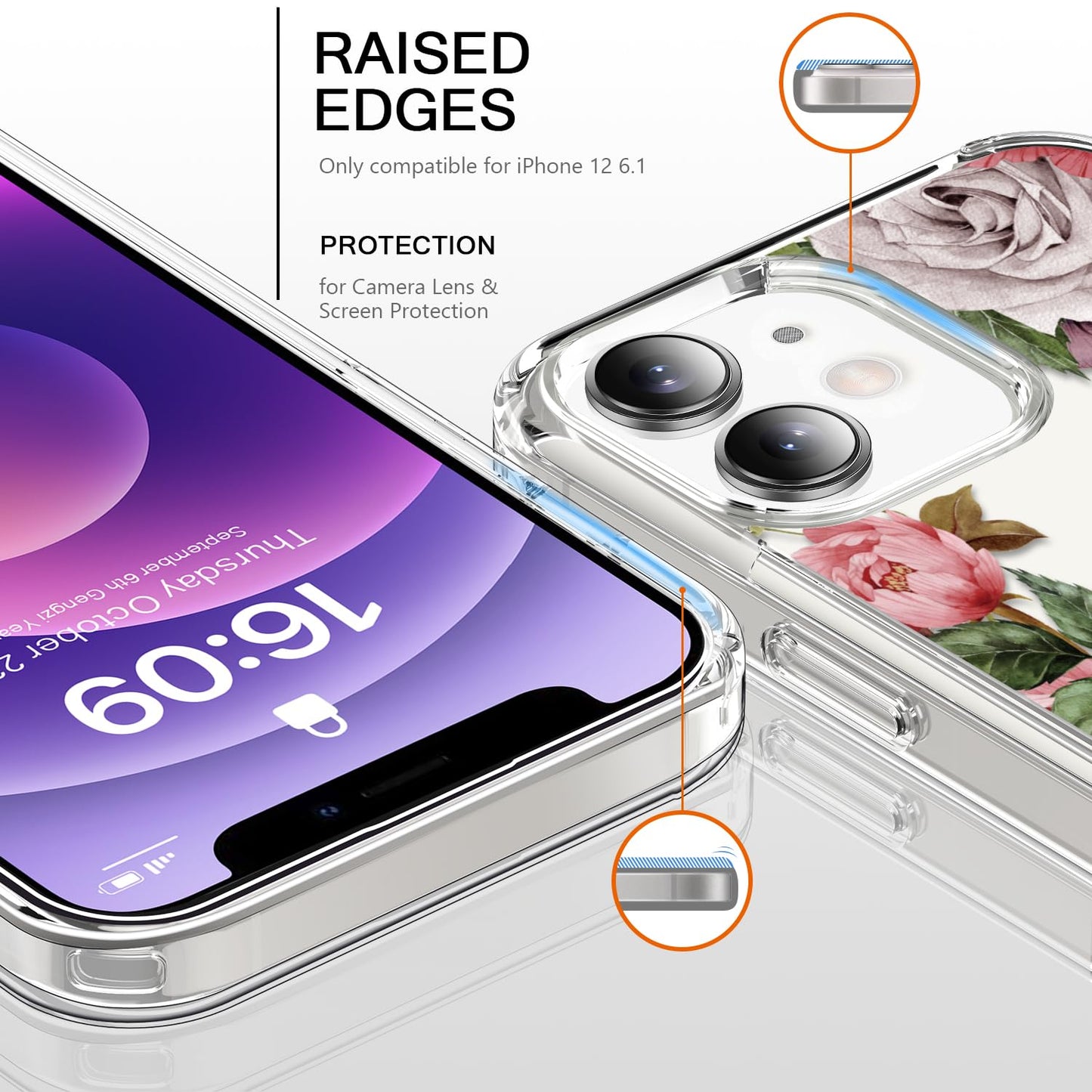 bicol for iPhone 12 Pro Max Case with Screen Protector and Camera Lens Protector - Fashionable Flower Floral Designs for Women Girls - Shockproof Acrylic Clear Phone Cover 6.7" - Blooming Flowers WN420
