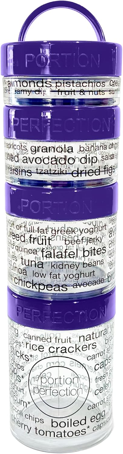 100 Cal Stackable Snack Containers for Weight Management, Food Portion Control Containers for Weight Control with Instructions for Men, Women and Bariatric Must-Haves (Purple) BST326H