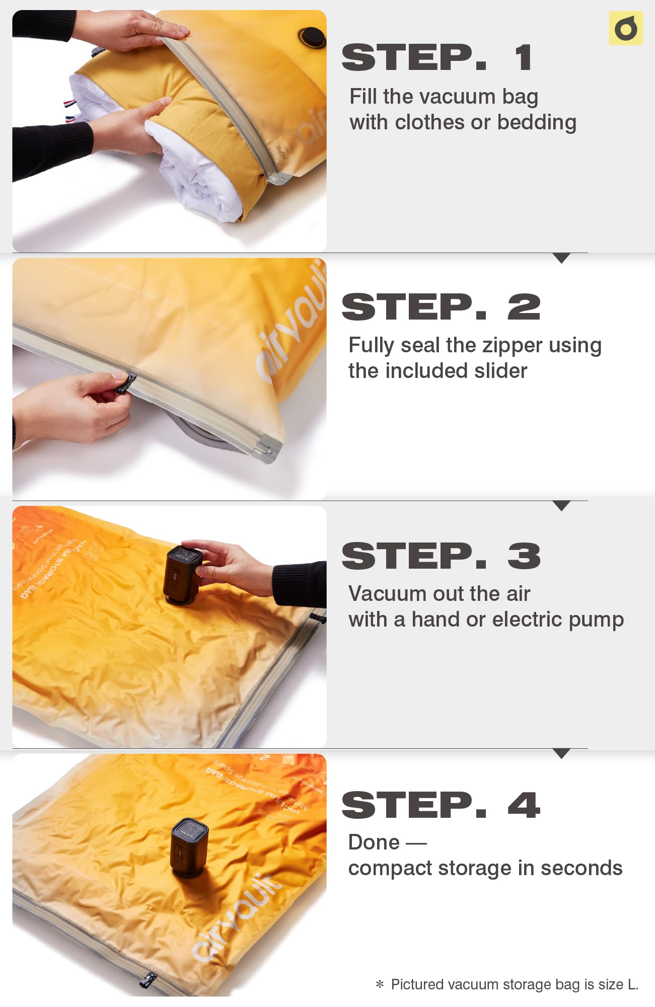 AirVault Vacuum Storage Bags for Travel & Home - Space Saver Compression Packing Bags Set for Clothes, Blankets & Seasonal Storage, Small (5), Medium (5), Large (5) (Orange,15-Pack Combo) BST326H