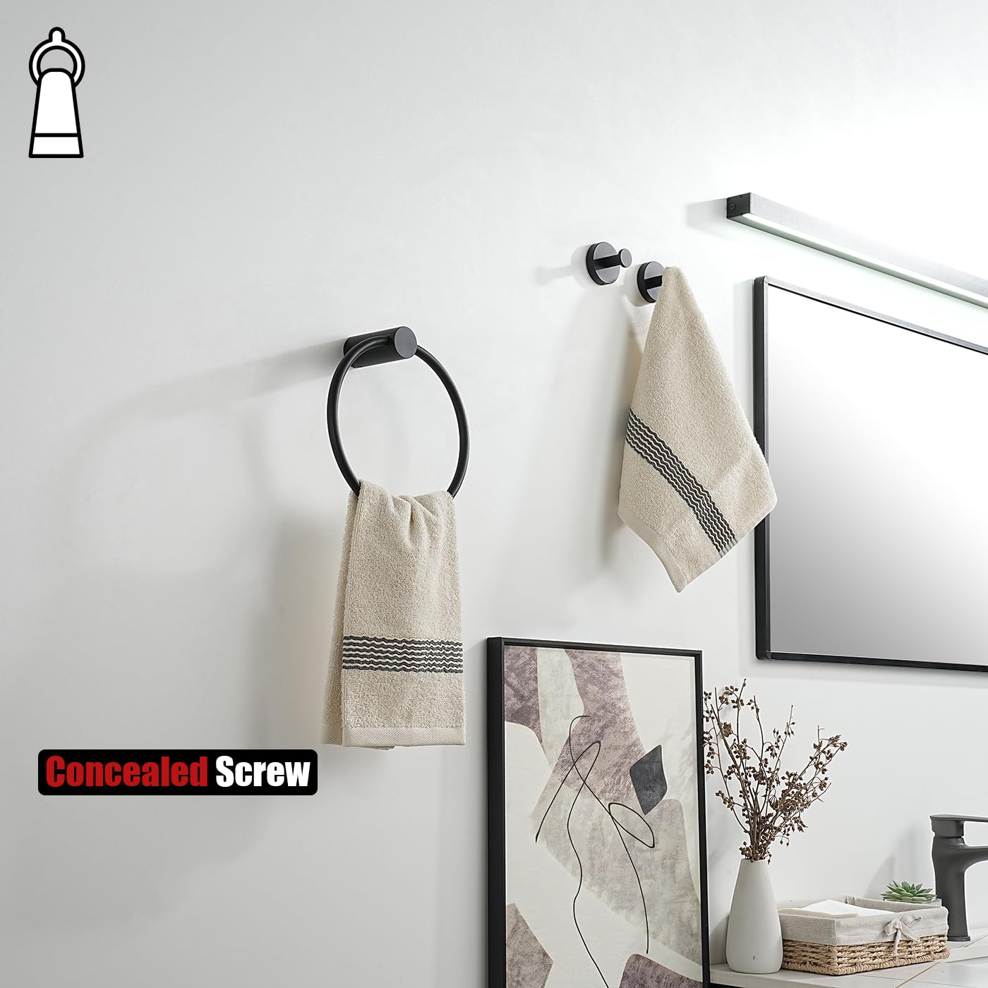 JQK Black Towel Ring, 304 Stainless Steel Matte Black Hand Towel Holder for Bathroom, Wall Mount, TR630-PB BST220