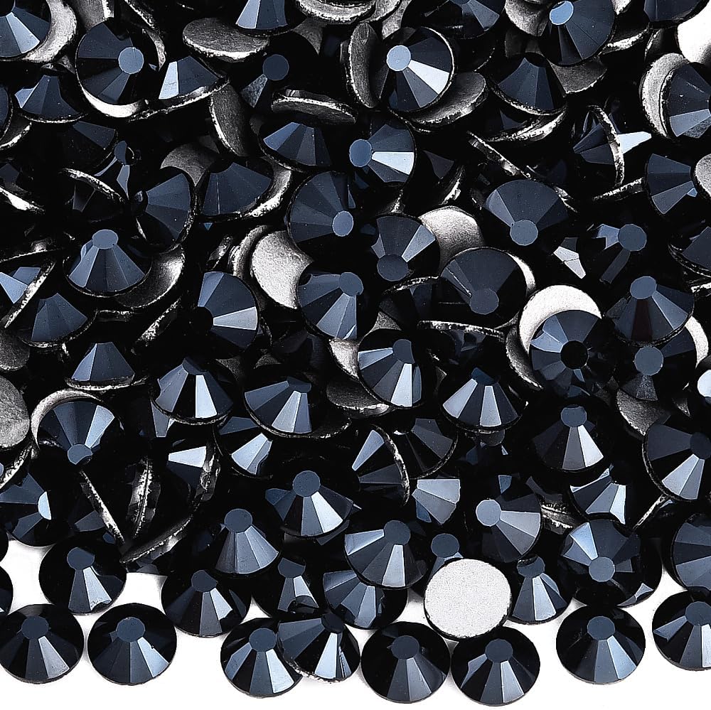 Black Shine Glass Rhinestones Crystal Flatback Gemstones for Crafts Nails Makeup Bags and Shoes Decoration.(SS20/1440pcs) BST202